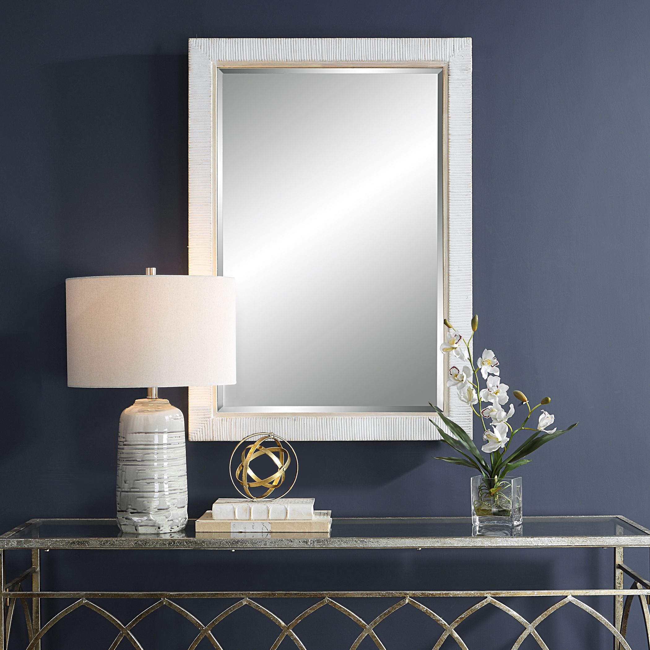 Commerce Street 09829 28.75-Inches W x 40.875-Inches H Rectangle Whitewash Framed Wall Mirror
