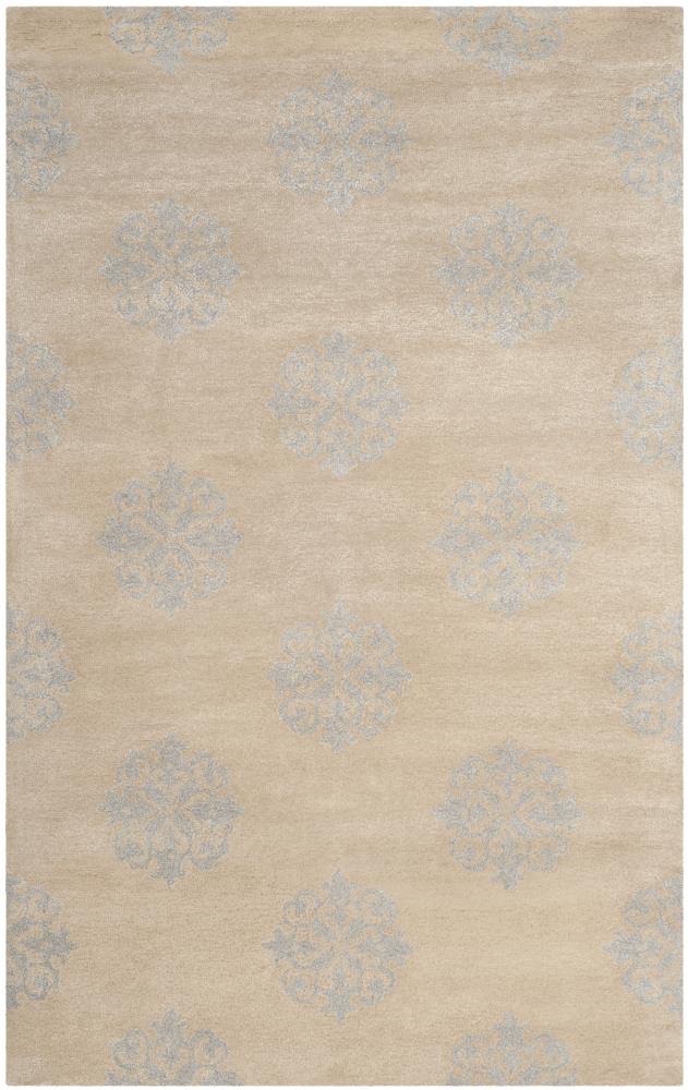 Beige and Blue Hand-Tufted Wool and Viscose Area Rug