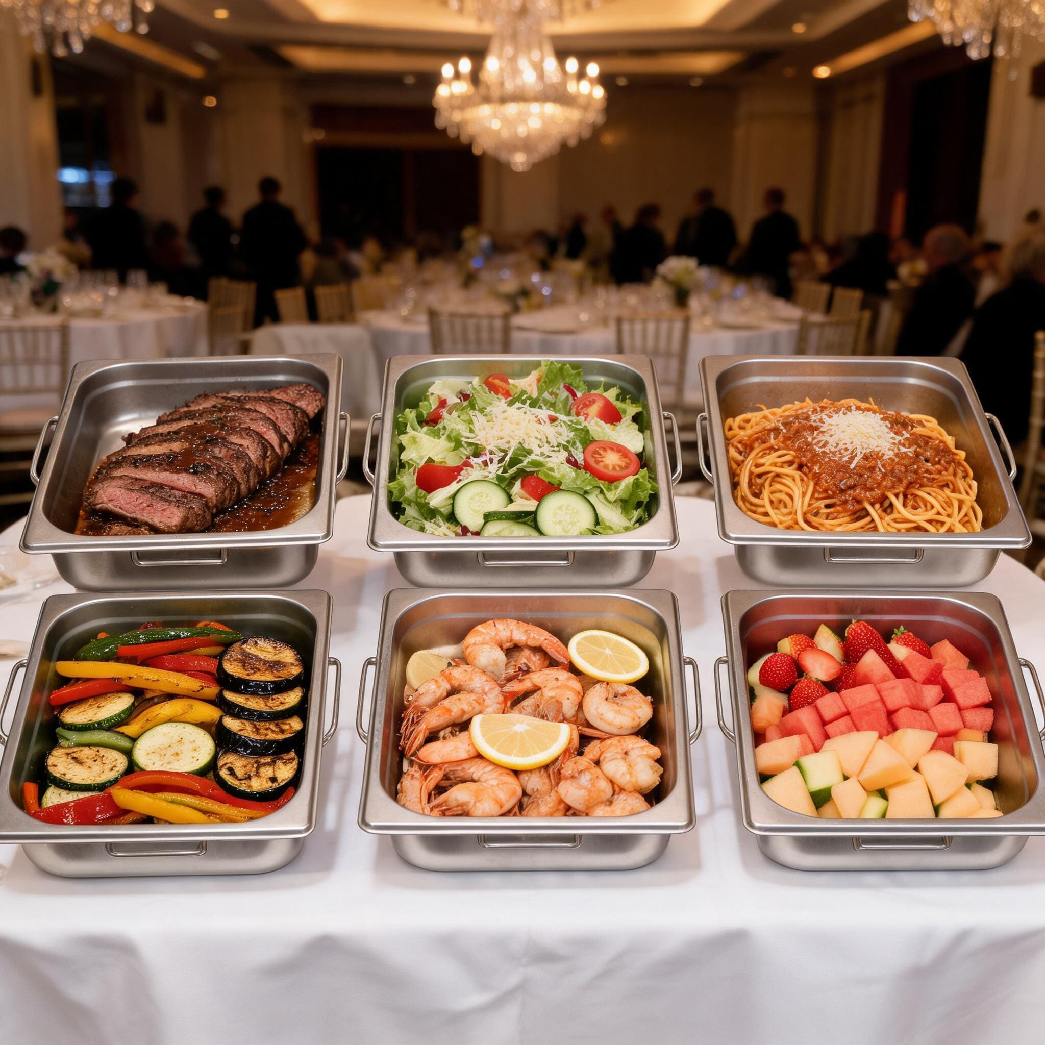 DEXSO 6 Pack Full Size Hotel Pans 2.5 Inch Deep with Handle 304 Stainless Steel Steam Table Anti Jam Commercial