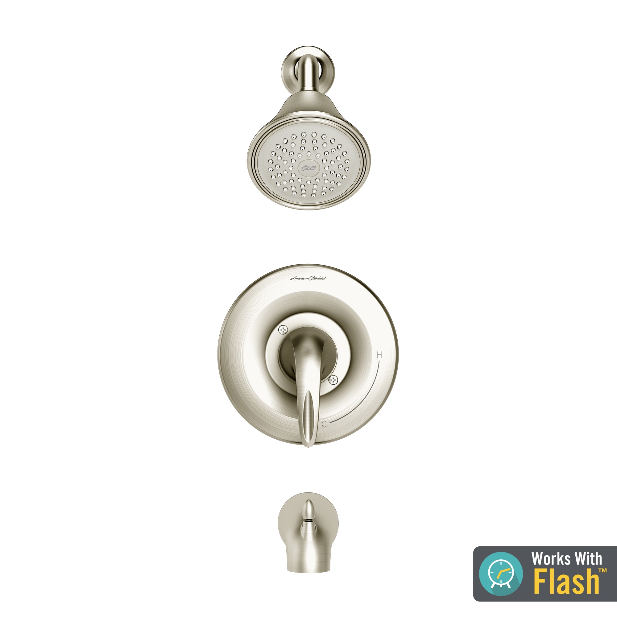 American Standard TU385502.295 Reliant 3 Brushed Nickel 1-handle Single function 3.75-Inches Round Bathtub and shower Faucet
