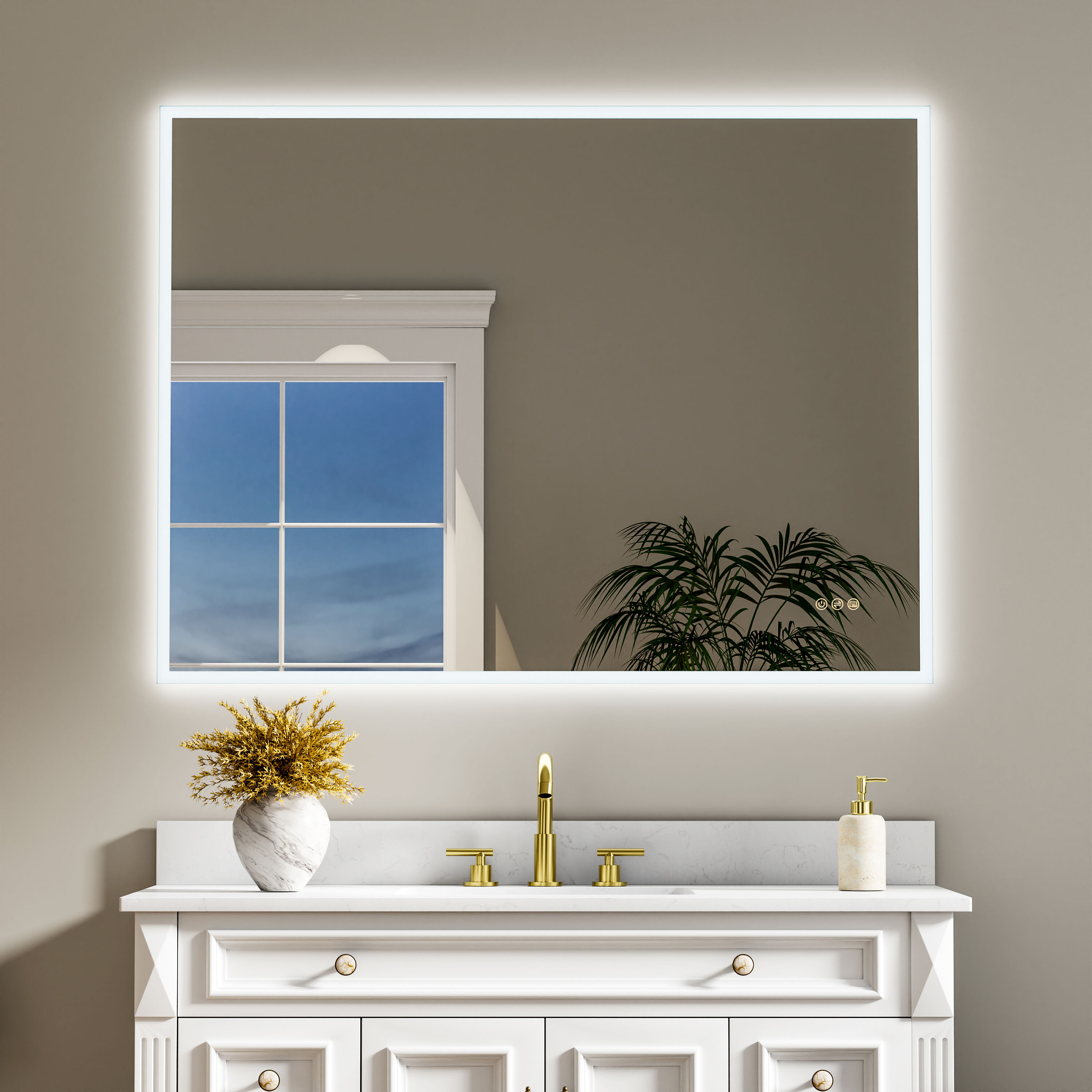 CALVON WMR10W48 48-in x 36-in Polished Frameless Rectangle Dimmable LED Lighted Fog Free Bathroom Vanity Mirror ( Silver )