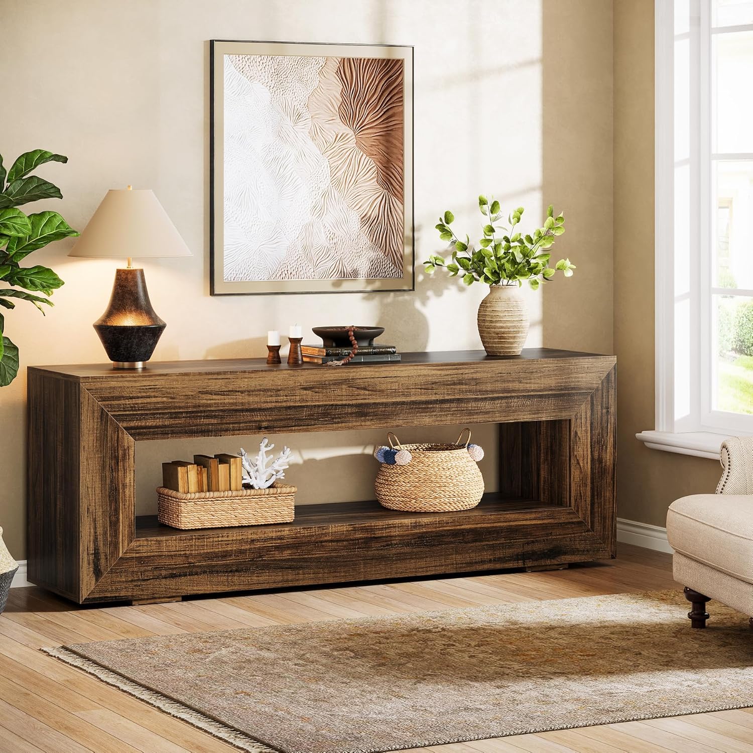 Tribesigns 63 inch W Farmhouse Brown TV Stand for 55 to 75 inch