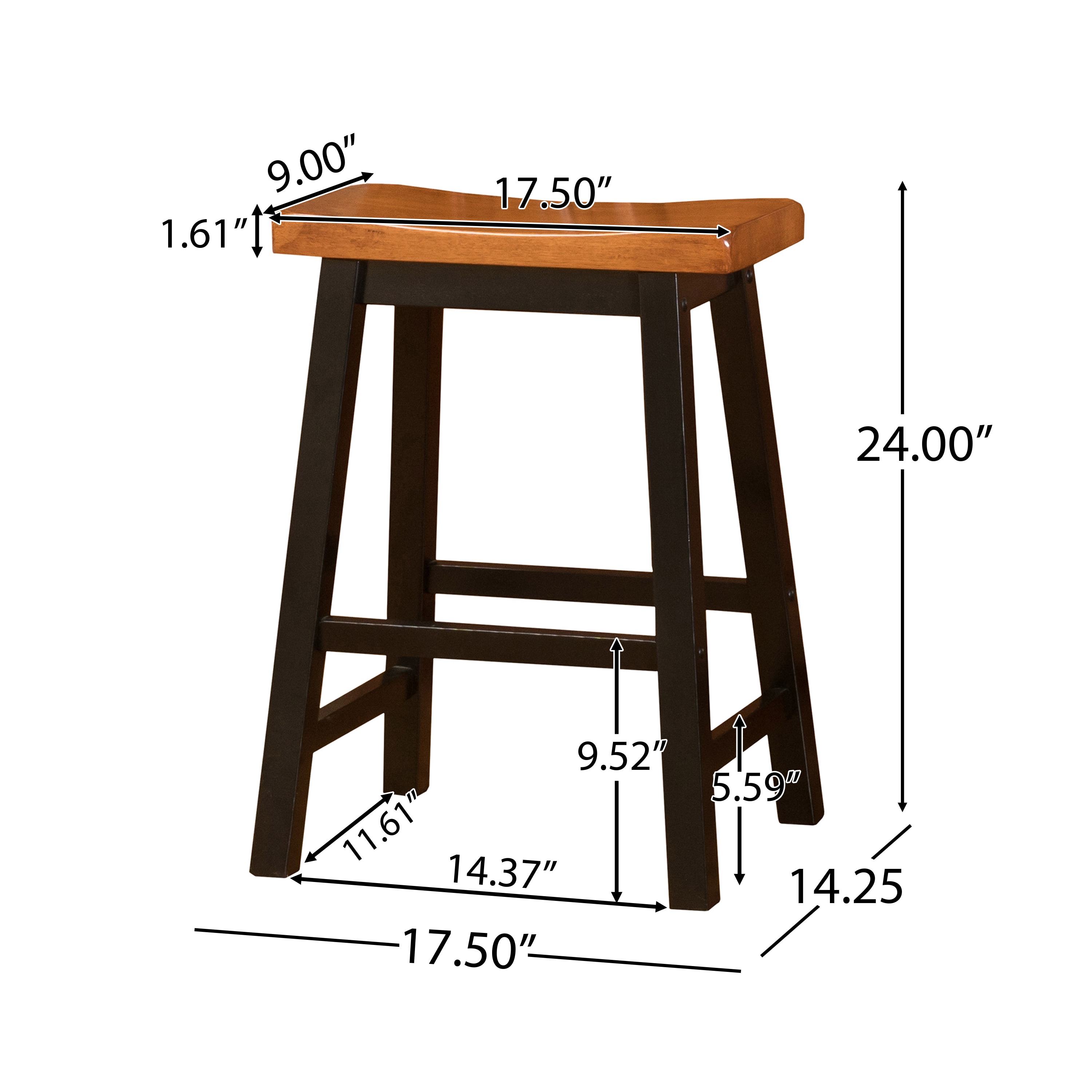 Brown and Black Wooden Saddle Style Backless Counter Stools, 24-Inch Height