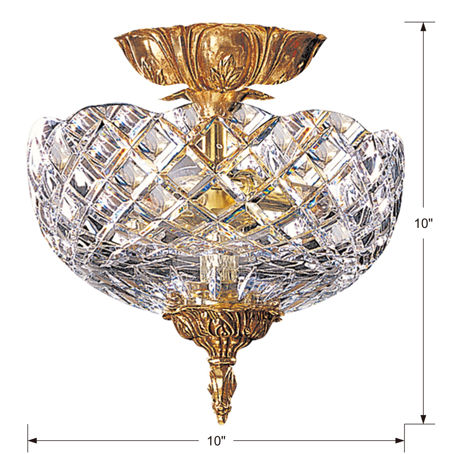 Olde Brass Crystal 2-Light Flush Mount Ceiling Fixture