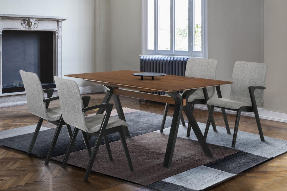 Lennox 63" Walnut Top Black Base Mid-Century Modern Dining Table