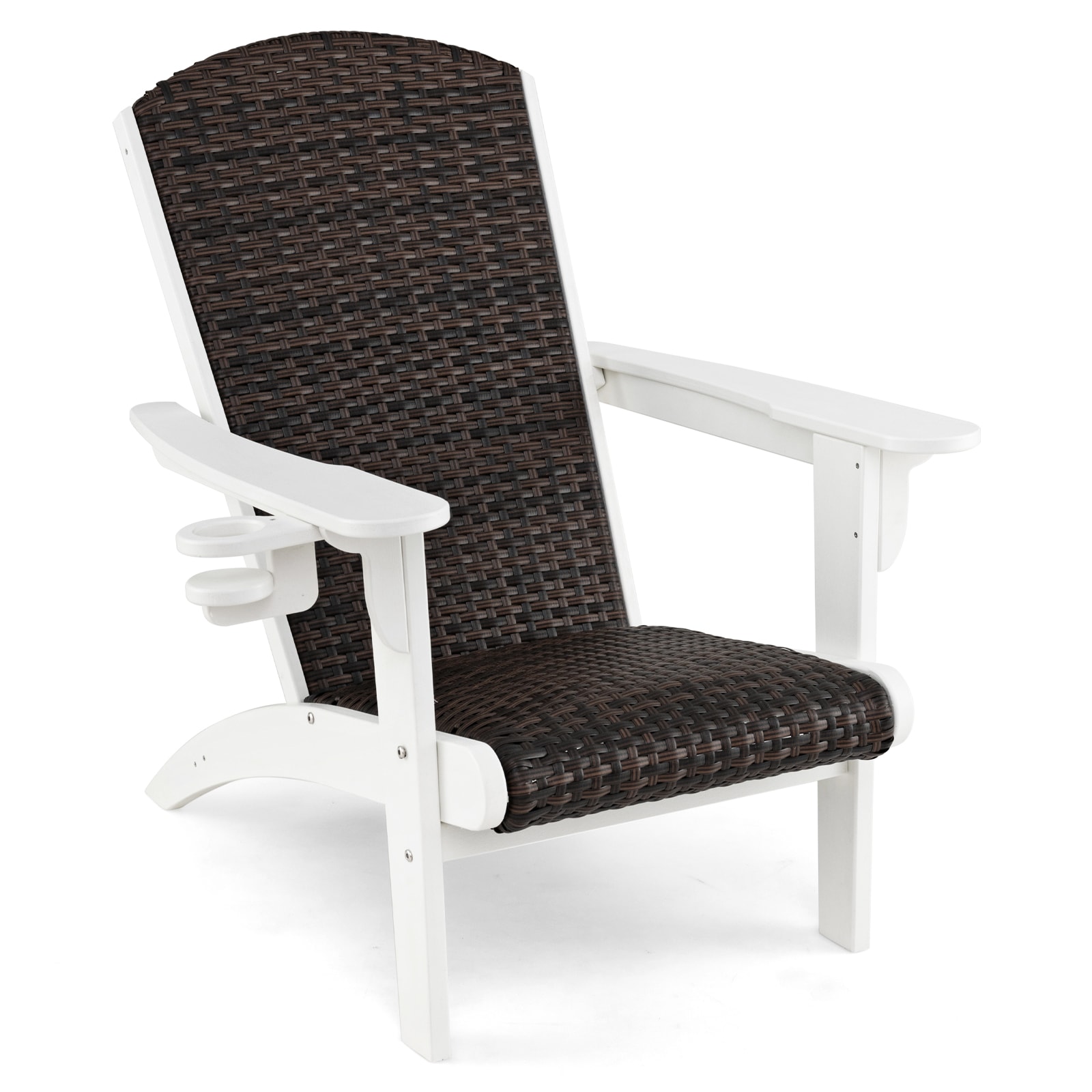 Forclover ASE-637BK Adirondack chairs Rattan White HDPE Frame Stationary Adirondack Chair with Solid Seat