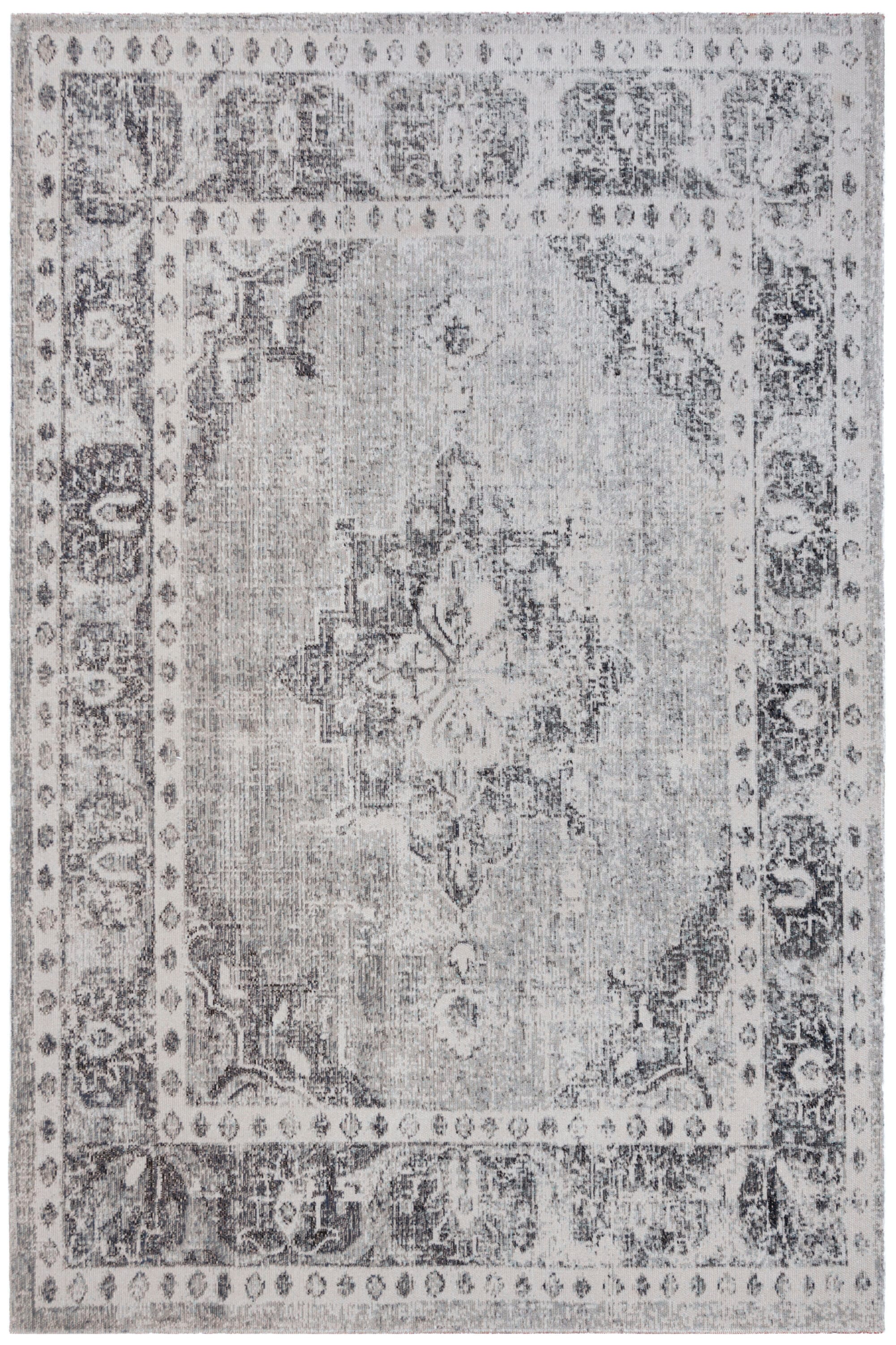 Grey and Ivory Medallion Synthetic 4' x 6' Area Rug