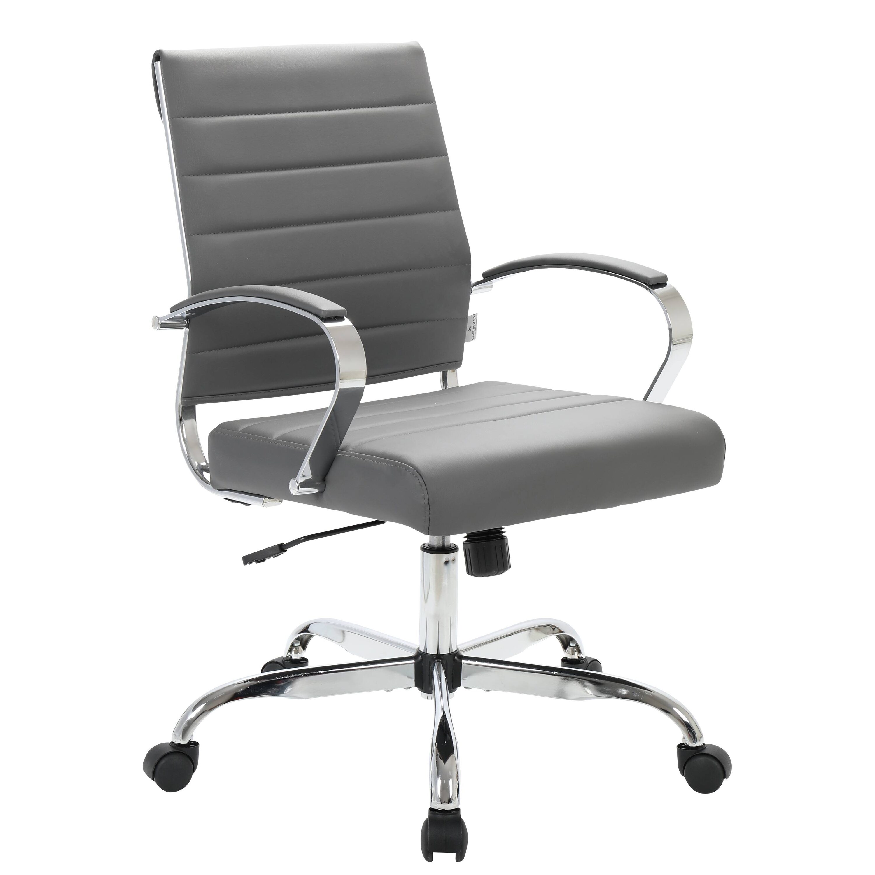 Leisuremod - Benmar Gray Contemporary Ergonomic Adjustable Height Swivel Faux leather Task Chair