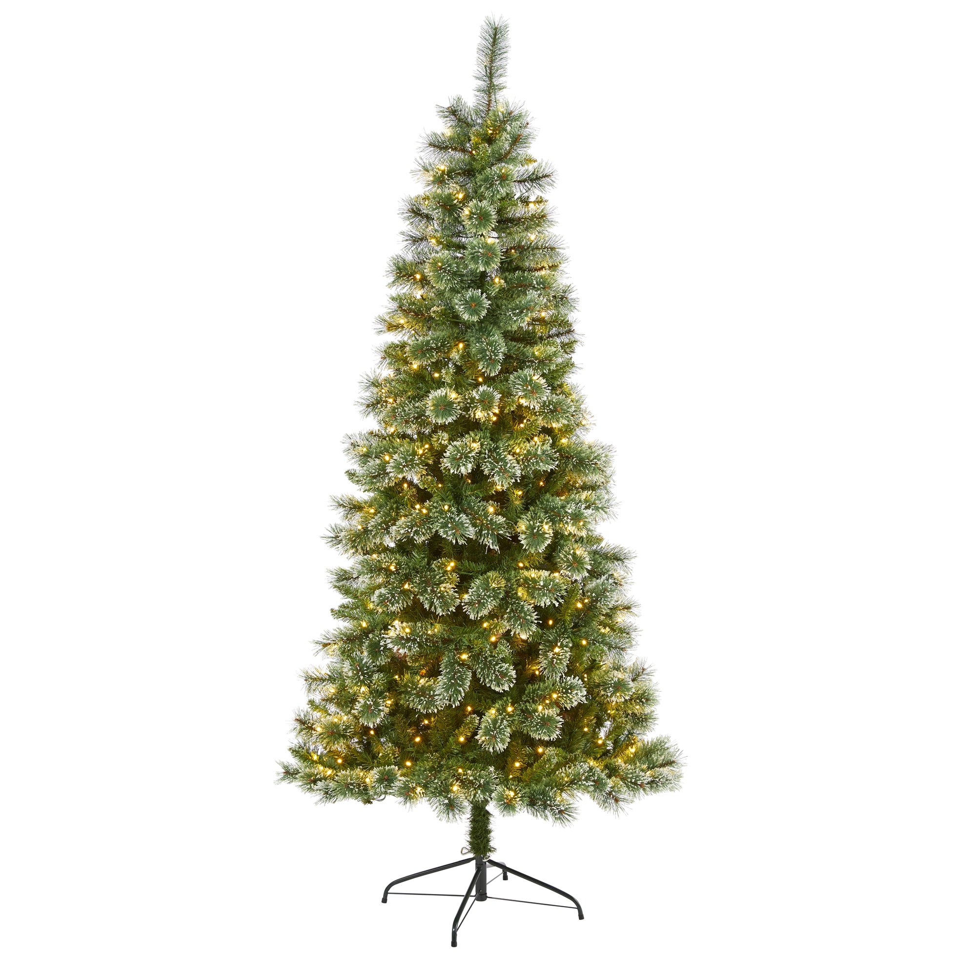 Nearly Natural T1636 7-ft Pine Pre-lit Slim Flocked Artificial Christmas Tree with White LED Lights