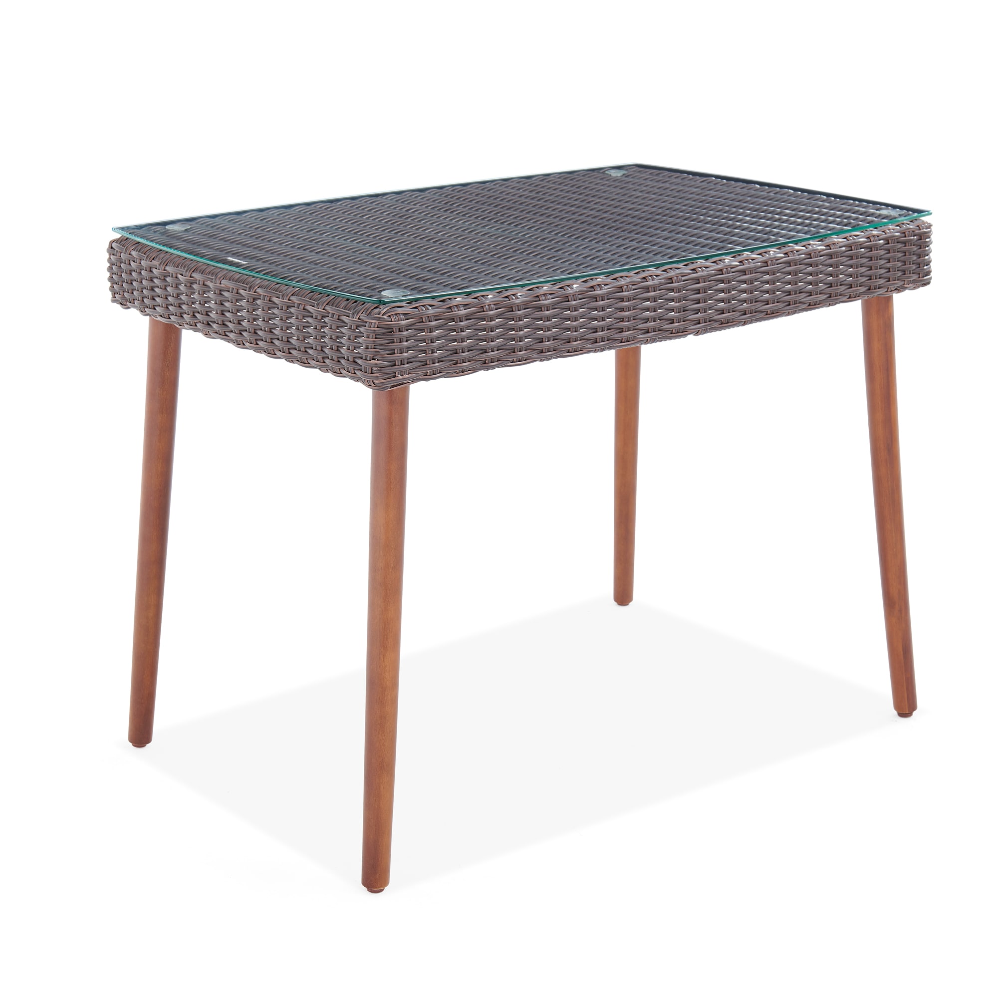 Athens Dark Brown Wicker and Glass Outdoor Cocktail Table