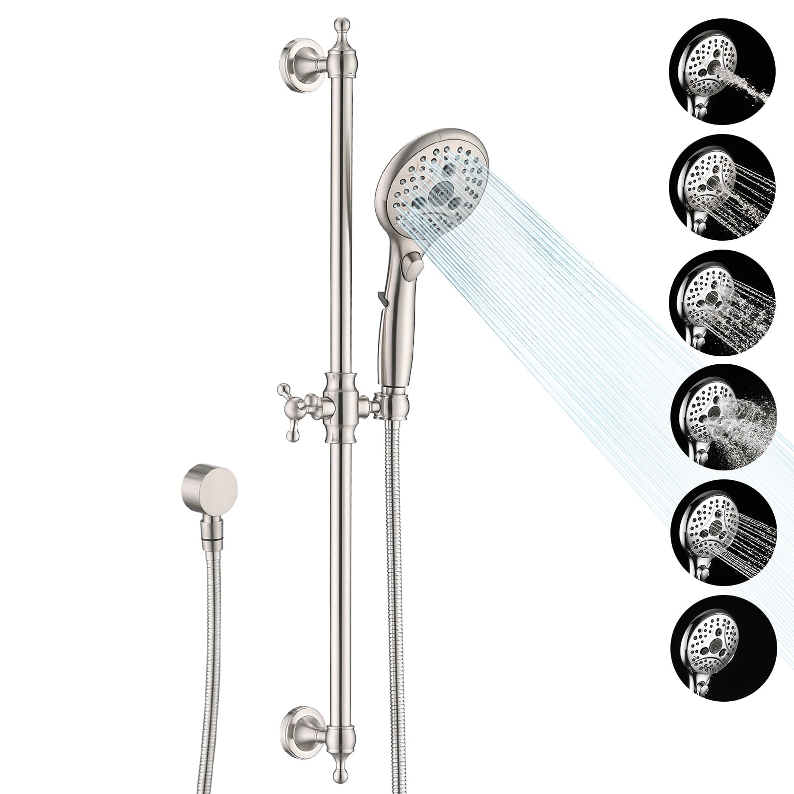 UCLIMAA Handheld Shower Head with Slide Bar Combo 6 Setting Shower with Pause Switch 27.5 Inch Adjustable Slide Bar and 79 inch Hose