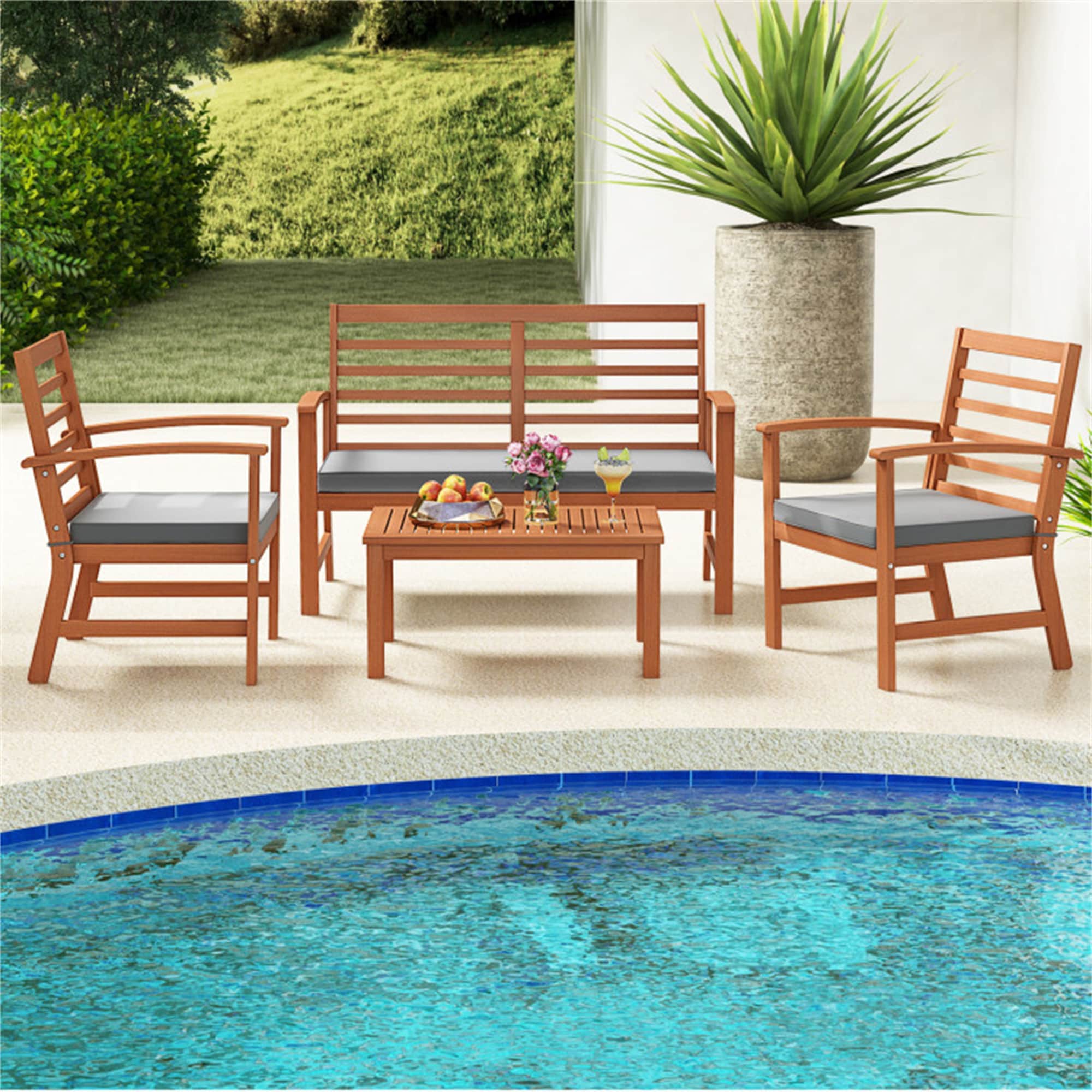 BABOOM BOM-72078GR-OR Outdoor Furniture Set 4 -Piece Patio Conversation Set with Gray Cushions