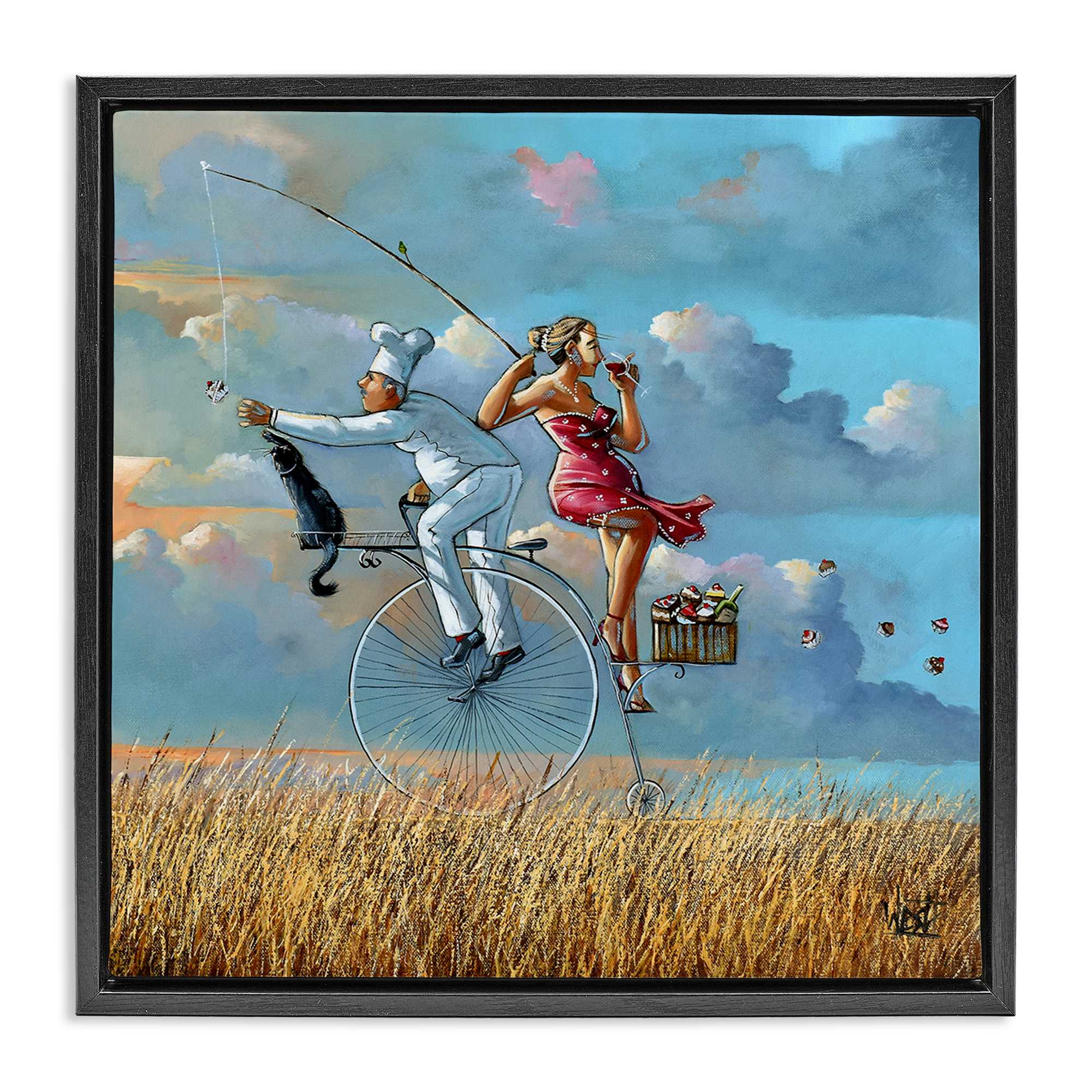 Stupell Industries BS-771-FFB-24X24 Charming Lady and Chef Bicycle View Floating Frame design by Ronald West