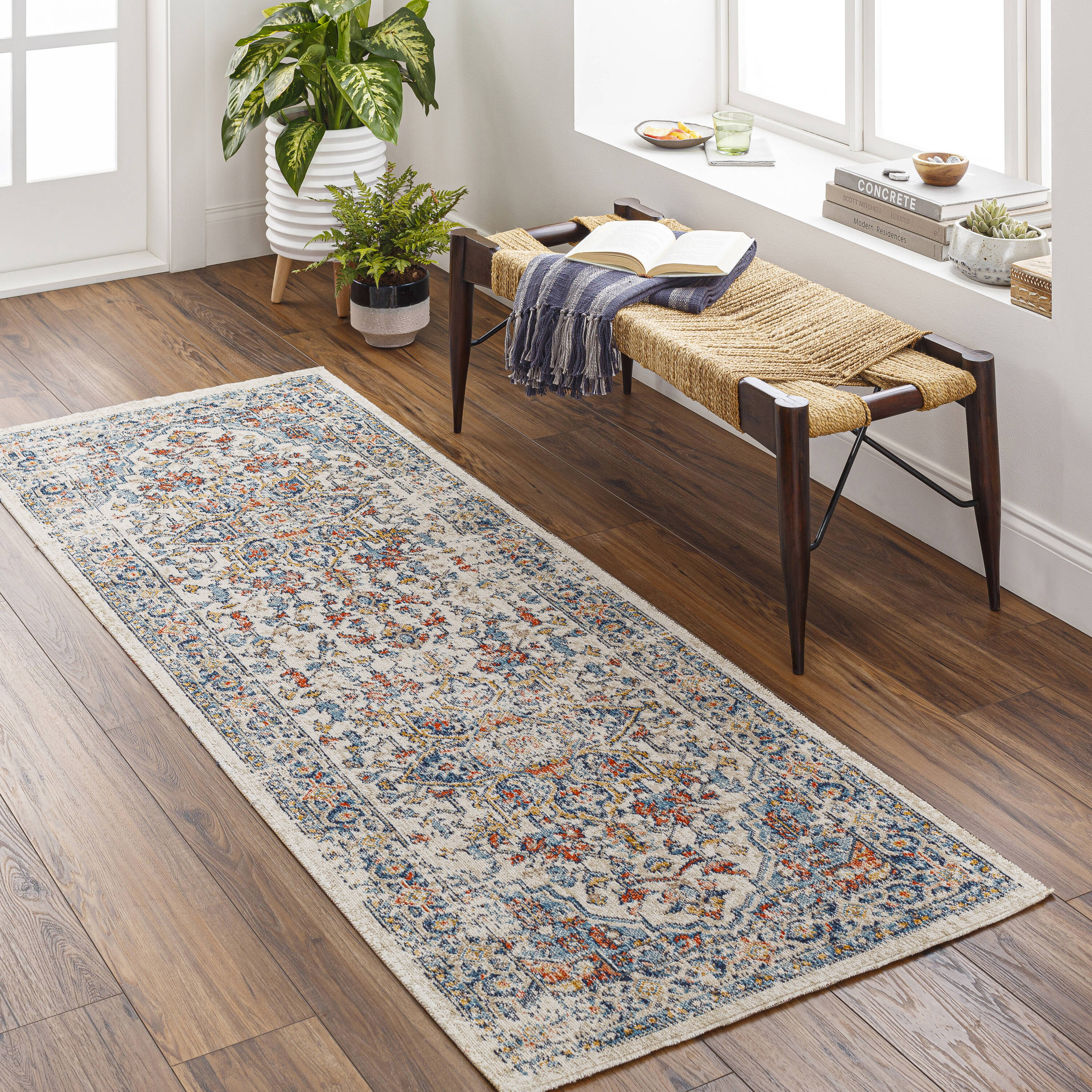 Livabliss HTB2300-2773 Huntington Beach 2 x 7 (ft) Polyester Light Beige/Navy/Brick Red Rectangular Indoor/Outdoor Medallion Oriental Area rug