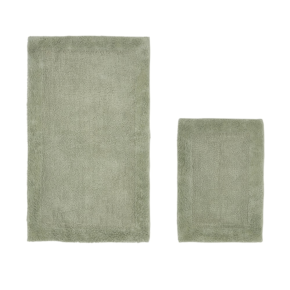 Sage Green Cotton Reversible 2-Piece Bath Rug Set