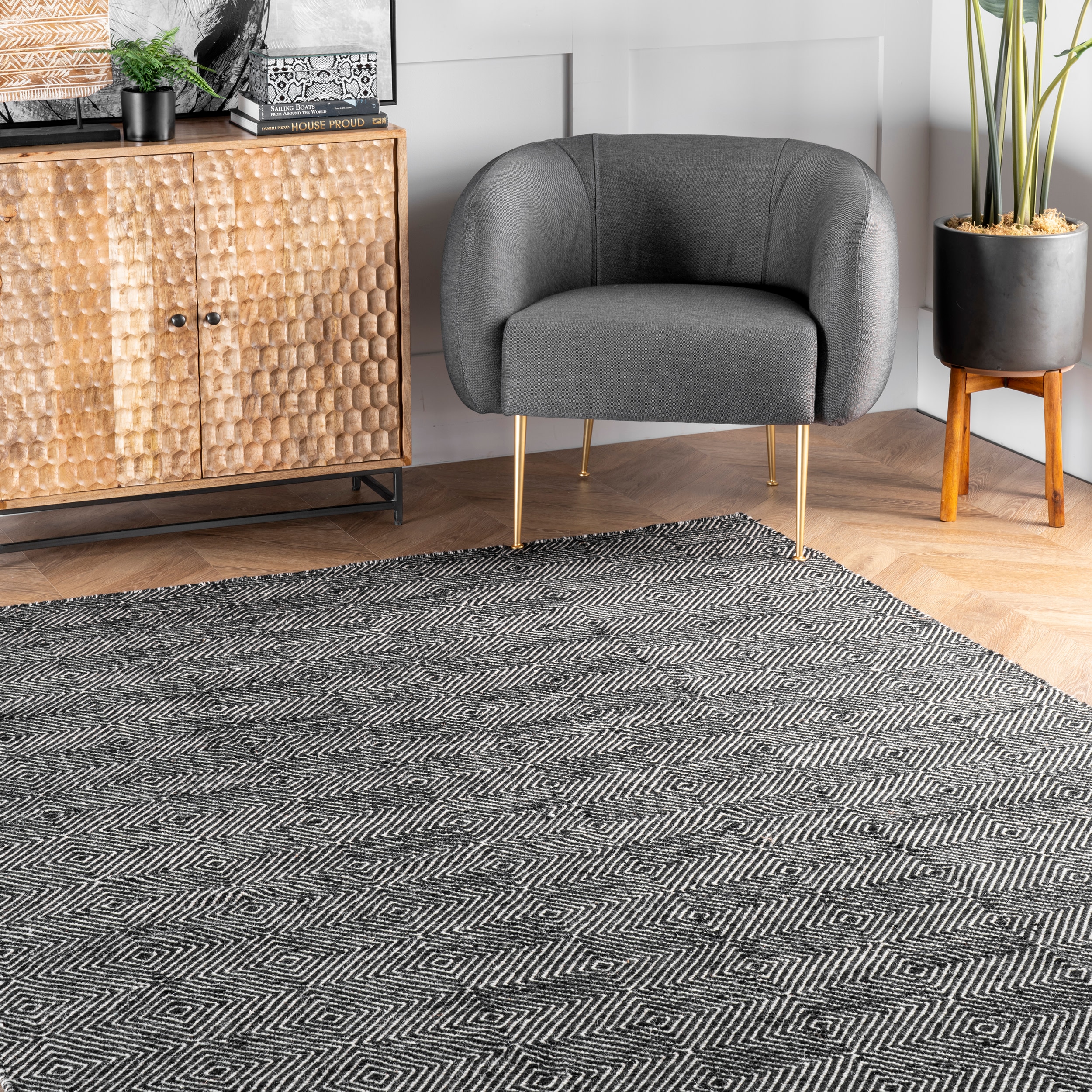 nuLOOM Ago 9 X 12 (ft) Wool Black Indoor Geometric Area Rug in the Rugs ...