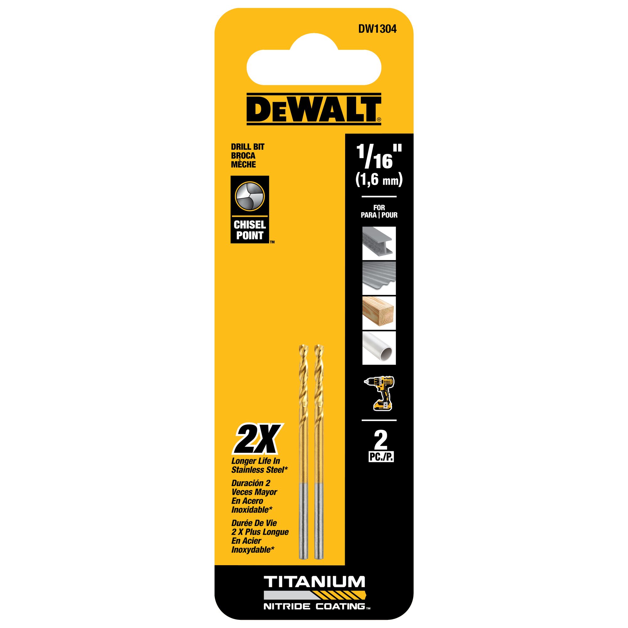 DEWALT 1/2 Titanium Ir Drill Bit Black And Decker - White Cap