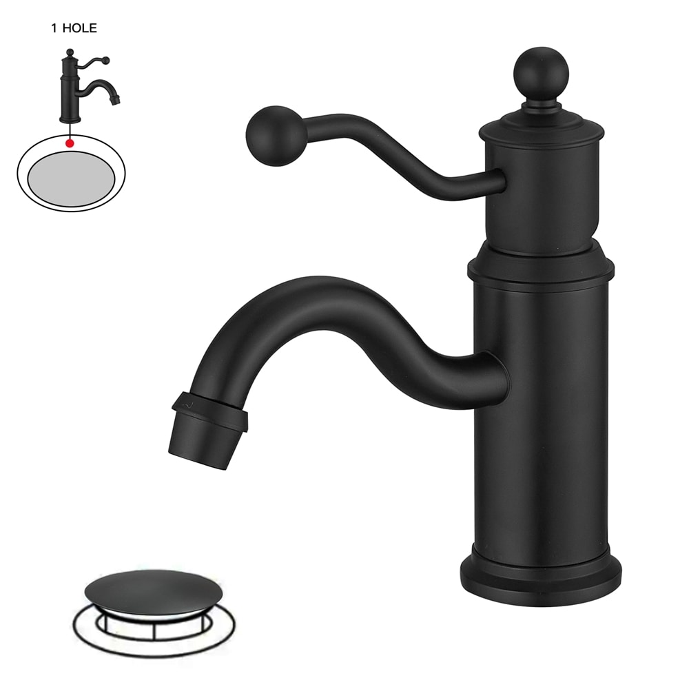BWE A-96062-BLACK Matte Black Single hole 1-handle WaterSense Low-arc Commercial/Residential Handle Bathroom Sink Faucet with Drain
