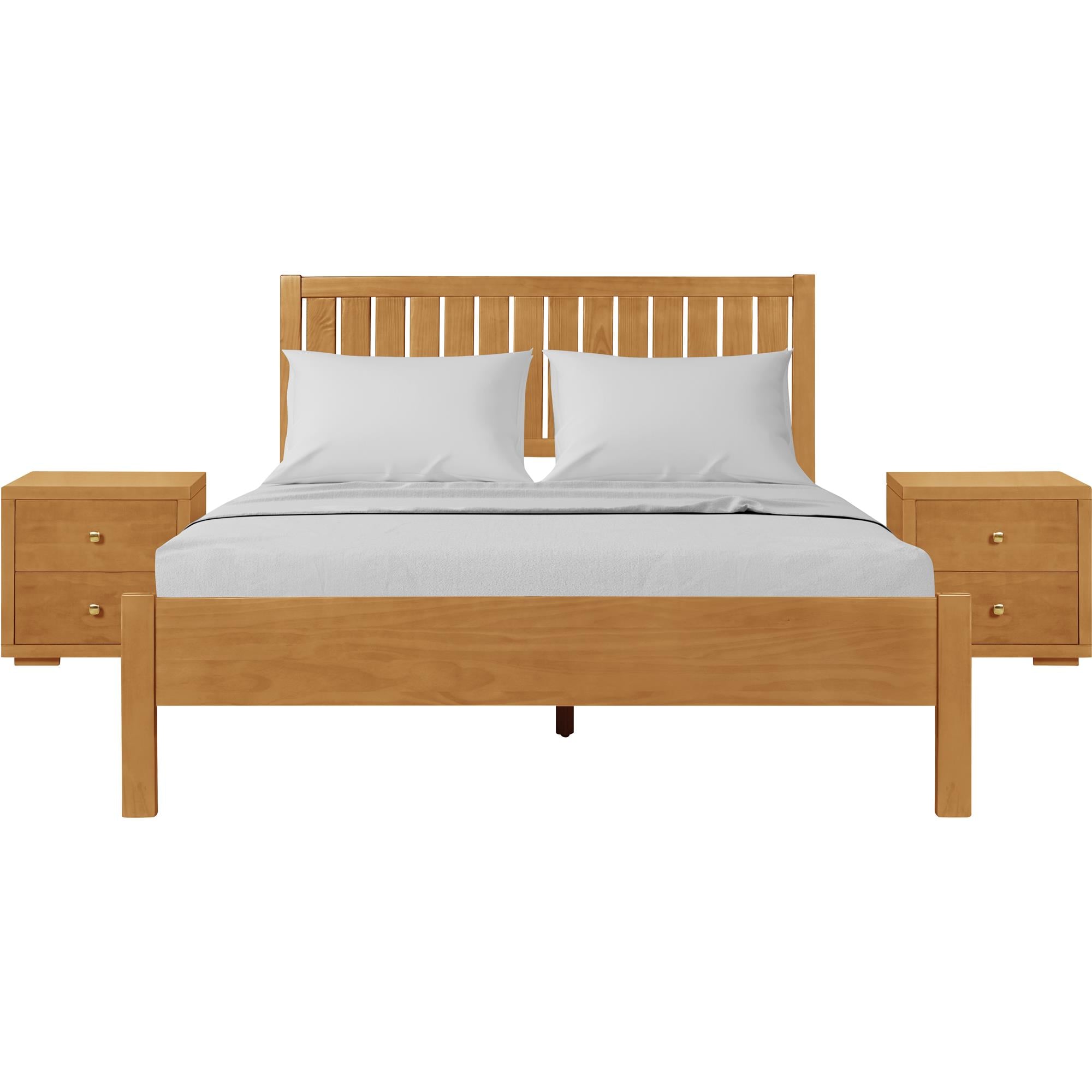 Contemporary Oak Brown Queen Platform Bedroom Set with Slatted Headboard and Solid Pine Wood Construction | - Camden Isle 314632