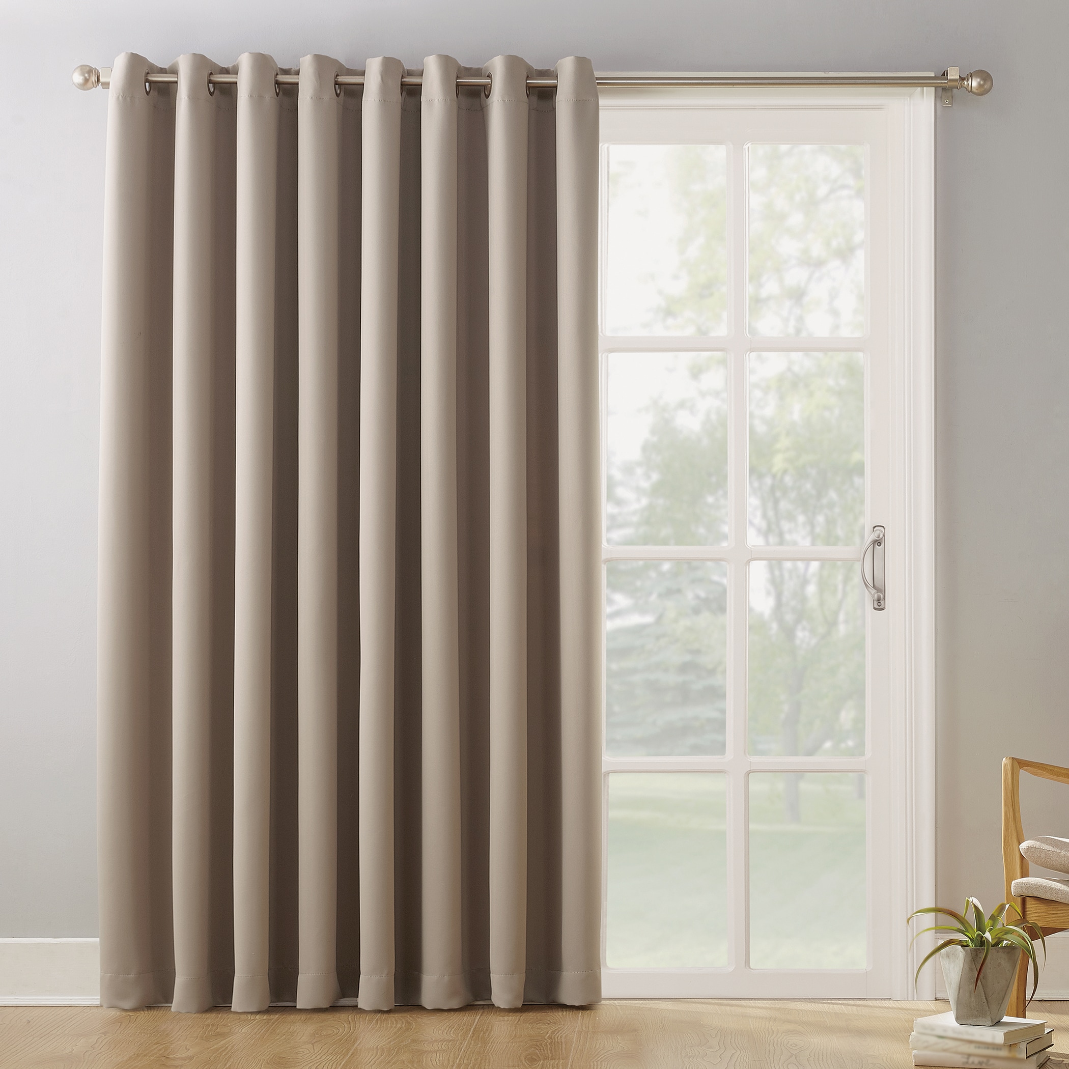 Sun Zero 84 In Stone Blackout Interlined Grommet Single Curtain Panel The Curtains Ds Department At Lowes Com