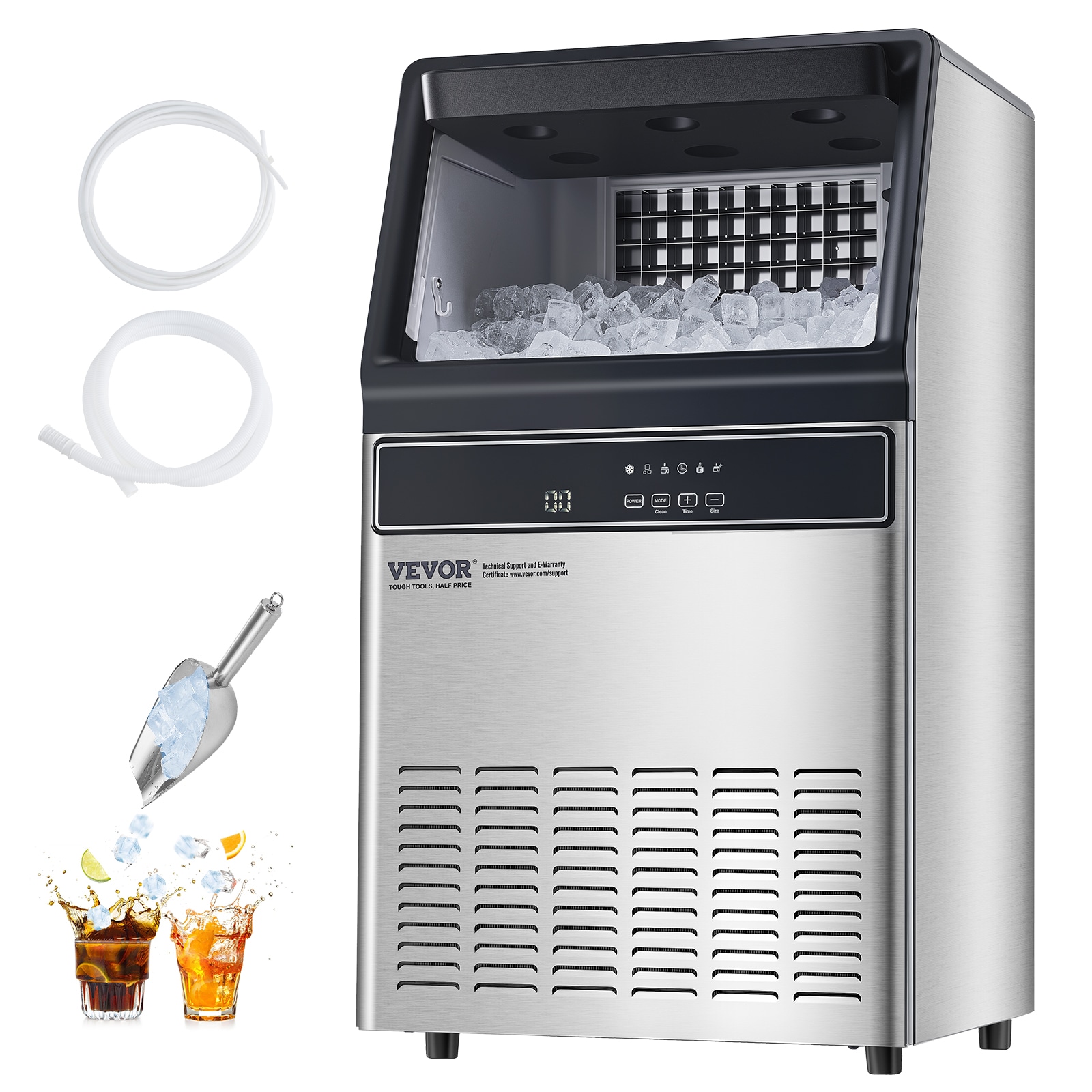 VEVOR QPJ12JK-300A60HZ1V1 33 LBS Storage Ice Maker 150-lb Ice Per day Freestanding Cubed Ice Maker ( Stainless Steel + HIPS )