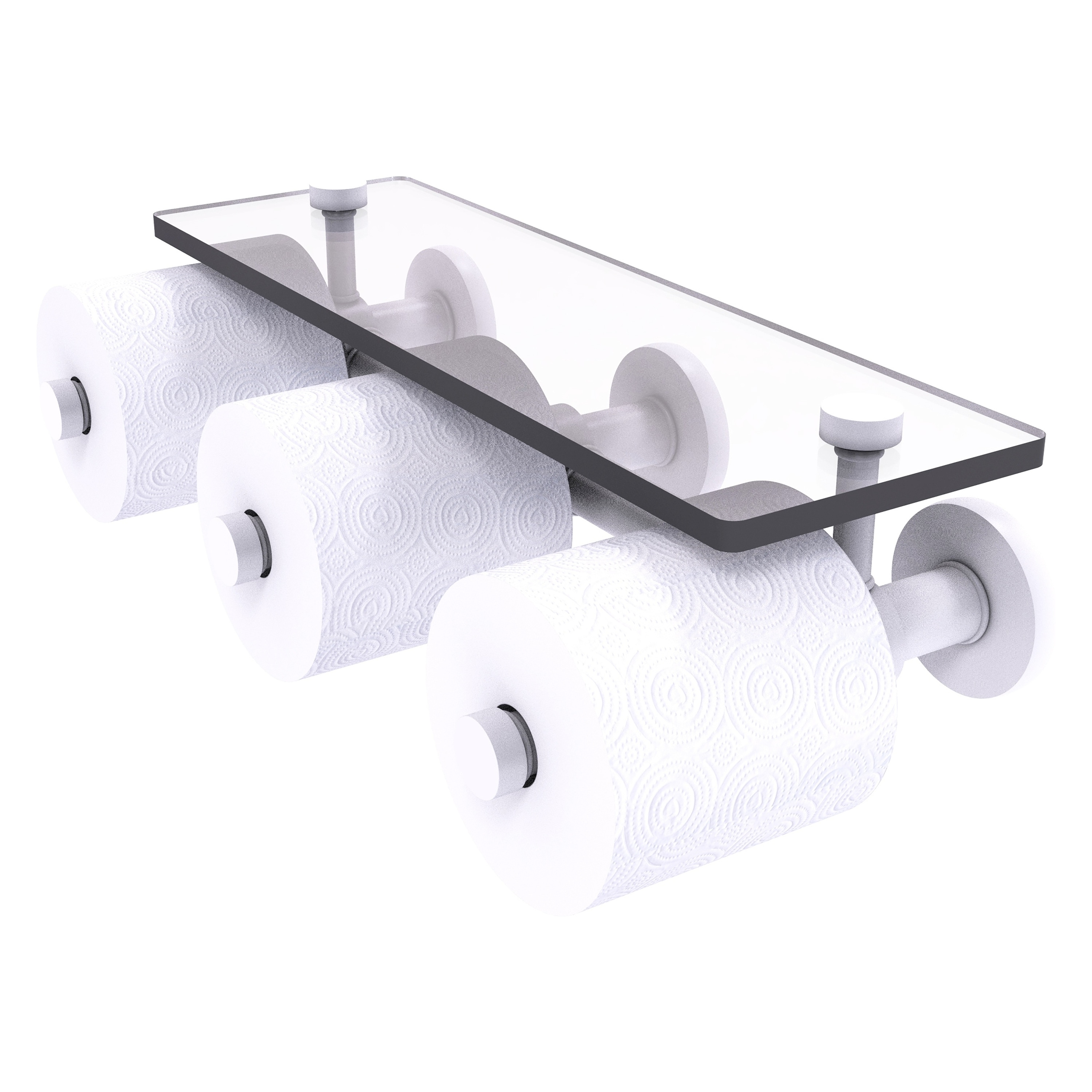 Allied Brass P1000-35-3S-WHM Prestige Skyline Matte White Wall mount Double post Toilet Paper Holder 3 -Rolls with Storage