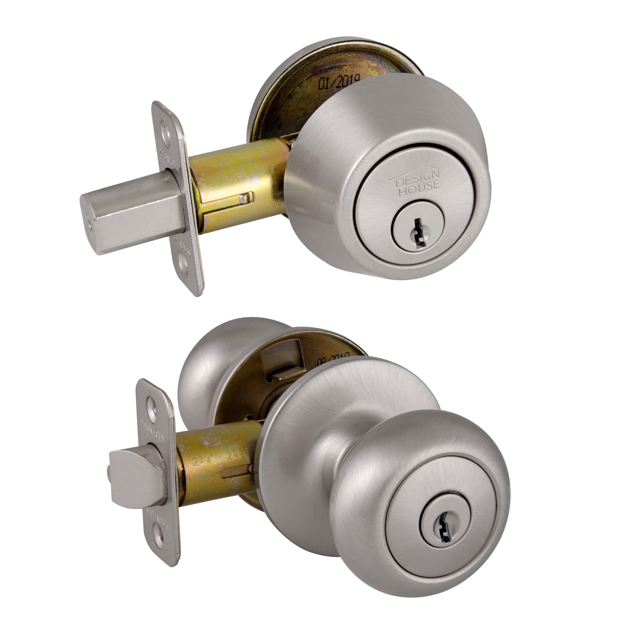 Design House 701821 Cambridge Cambridge Satin Nickel Interior Single-cylinder deadbolt Keyed entry door knob Single pack