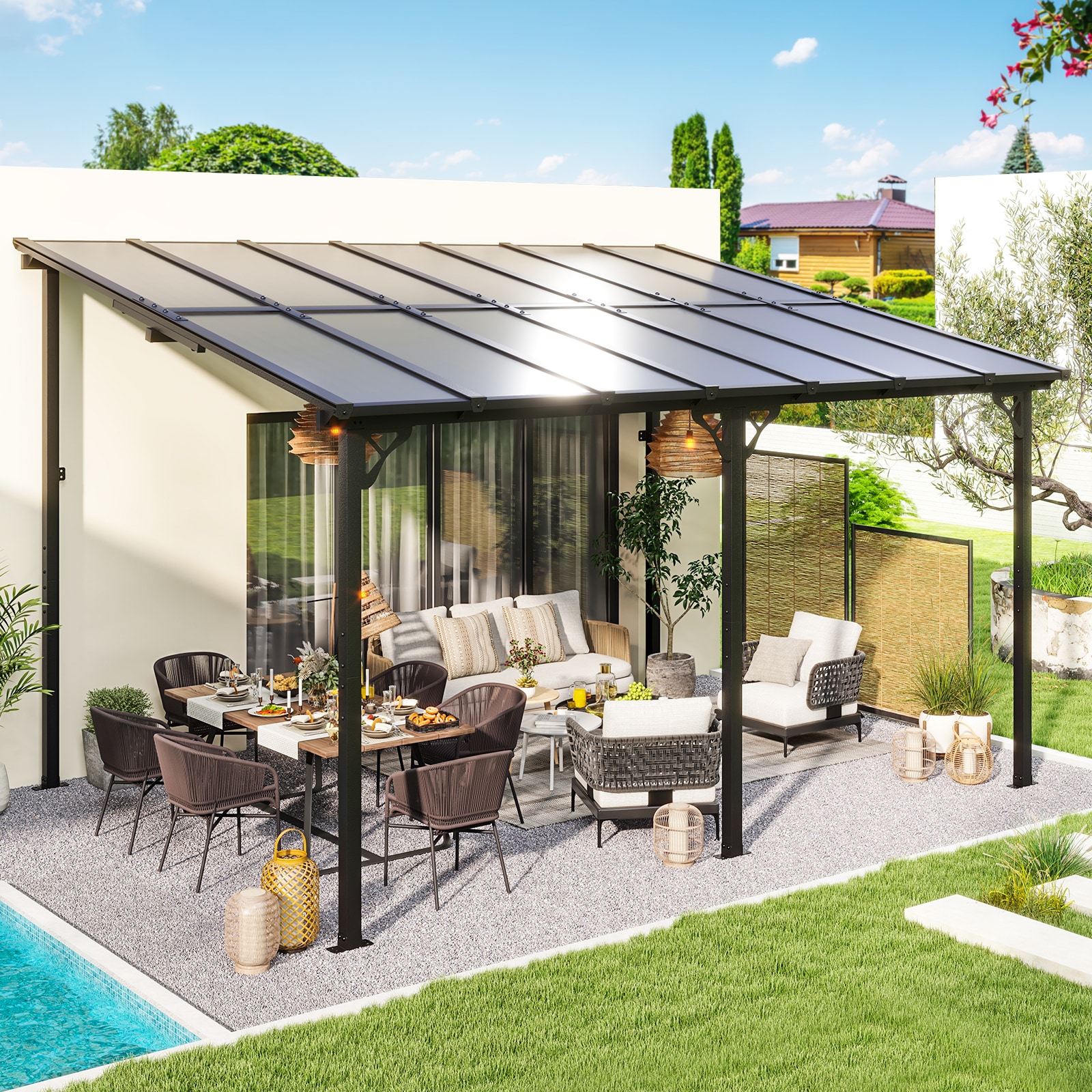 Bapipro BPPG30G35 Pergola 14-ft W x 10-ft L x 8-ft 2-in H Gray Metal Freestanding Pergola