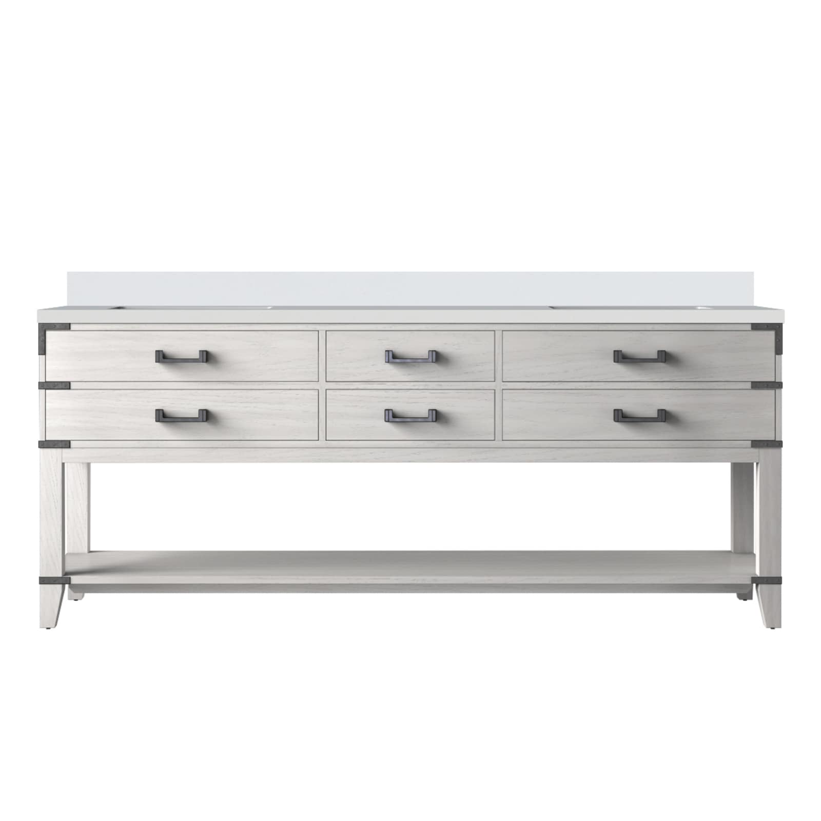Lexora LVGR80DM200 Greenberg 80-in White Oak Undermount Double Sink Bathroom Vanity with White Quartz Top