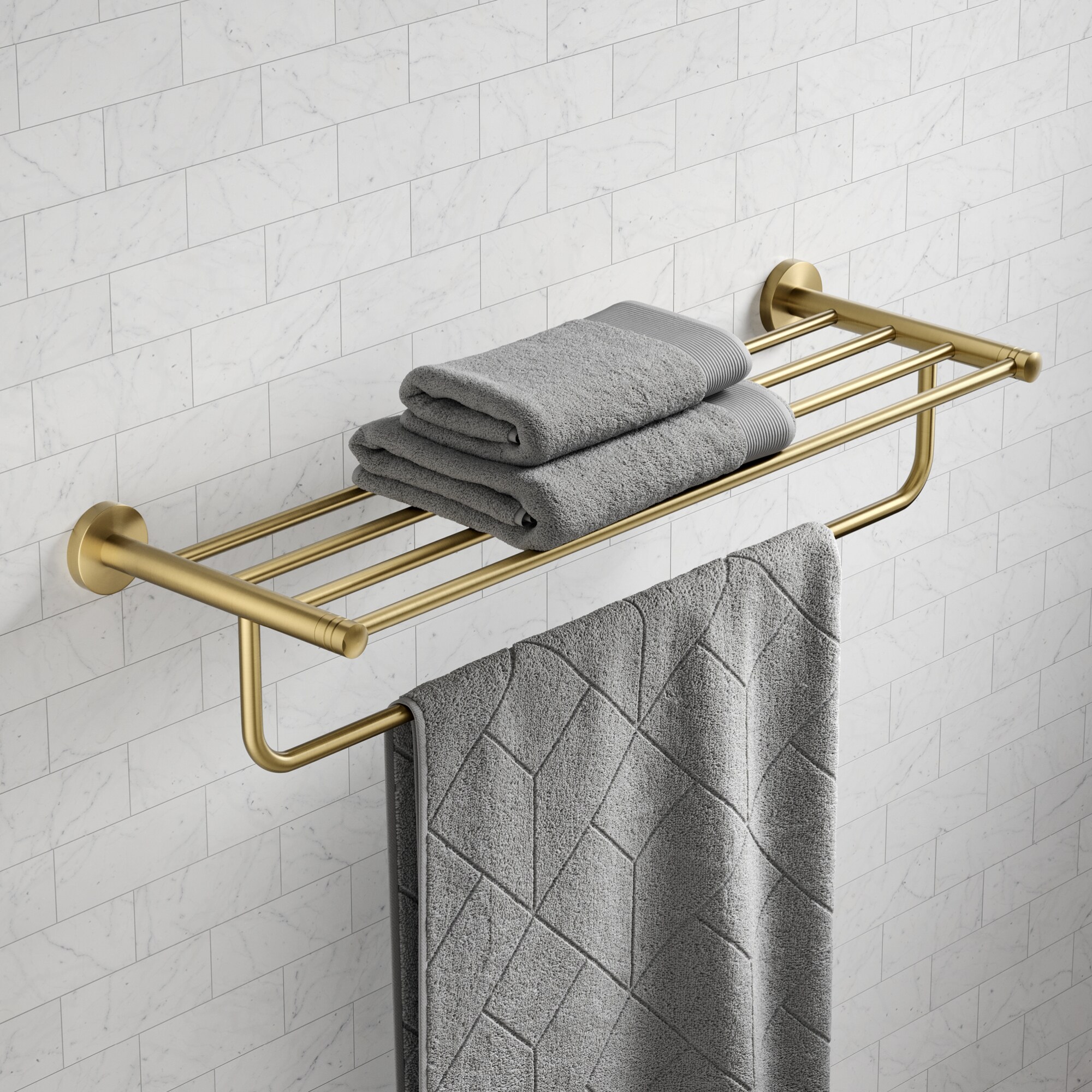 Kraus Elie 24-in Brushed Gold Wall Mount Double Towel Bar in the