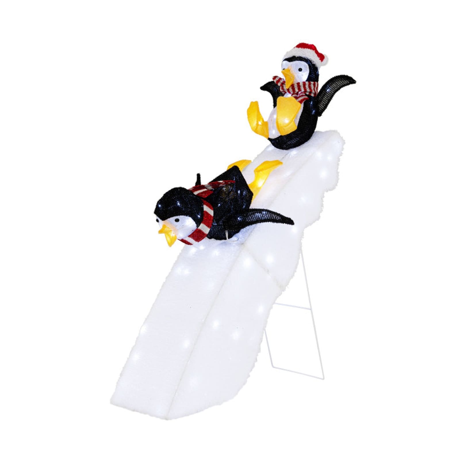 SUGIFT 4-ft Lighted Christmas Penguin Ice Skating Outdoor Christmas Decorations with Snowy Slide 130 Cool White LED Lights Powder Coated Metal Frame Triangular Support 4 Ground Stakes 8 Zip Ties and 16.5-ft Cord for Yard Porch and Storefront