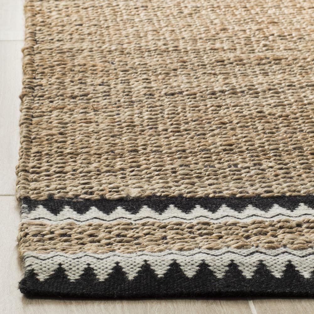 Natural Black Geometric Flat Woven Wool Cotton Rug 6' x 9'