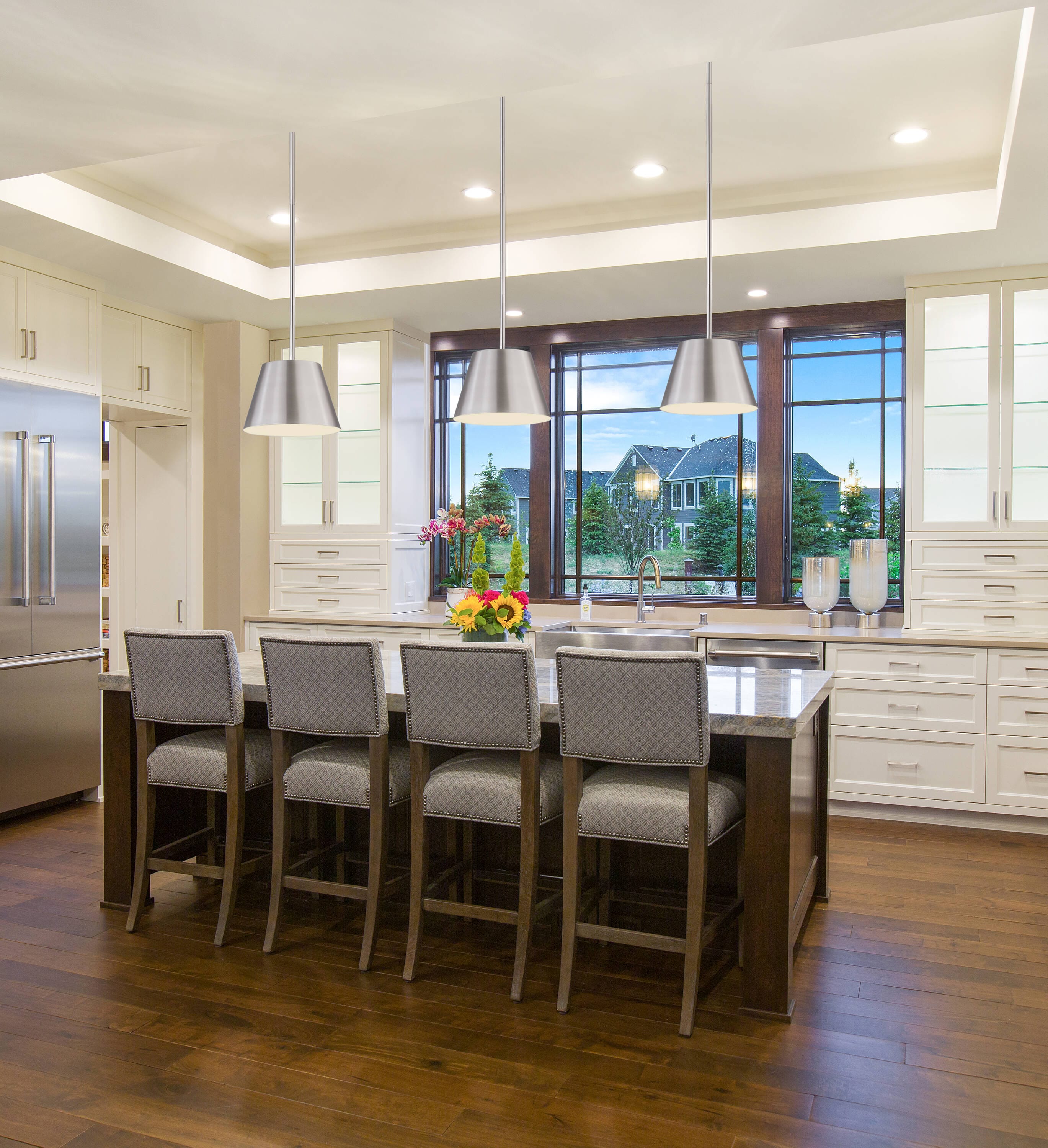 Brushed Nickel Modern Drum Pendant Light with LED