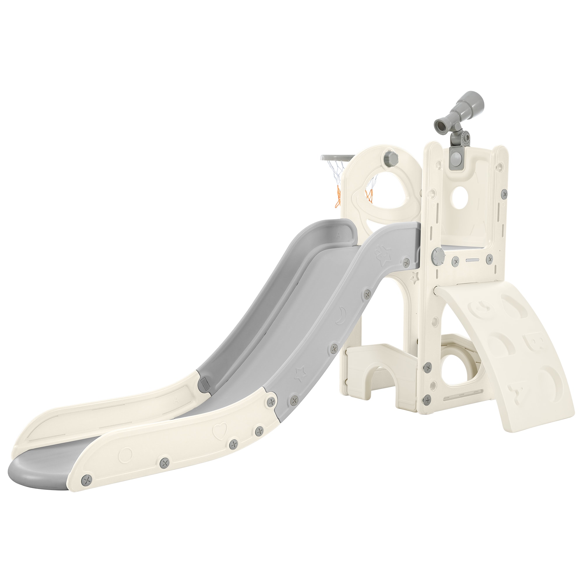 Siavonce XH58AAE Kids Slide Playset Structure 5 In 1, Freestanding Spaceship Set with Slide, Telescope and Basketball Hoop, Golf Holes For Toddlers, Kids Climbers Playground