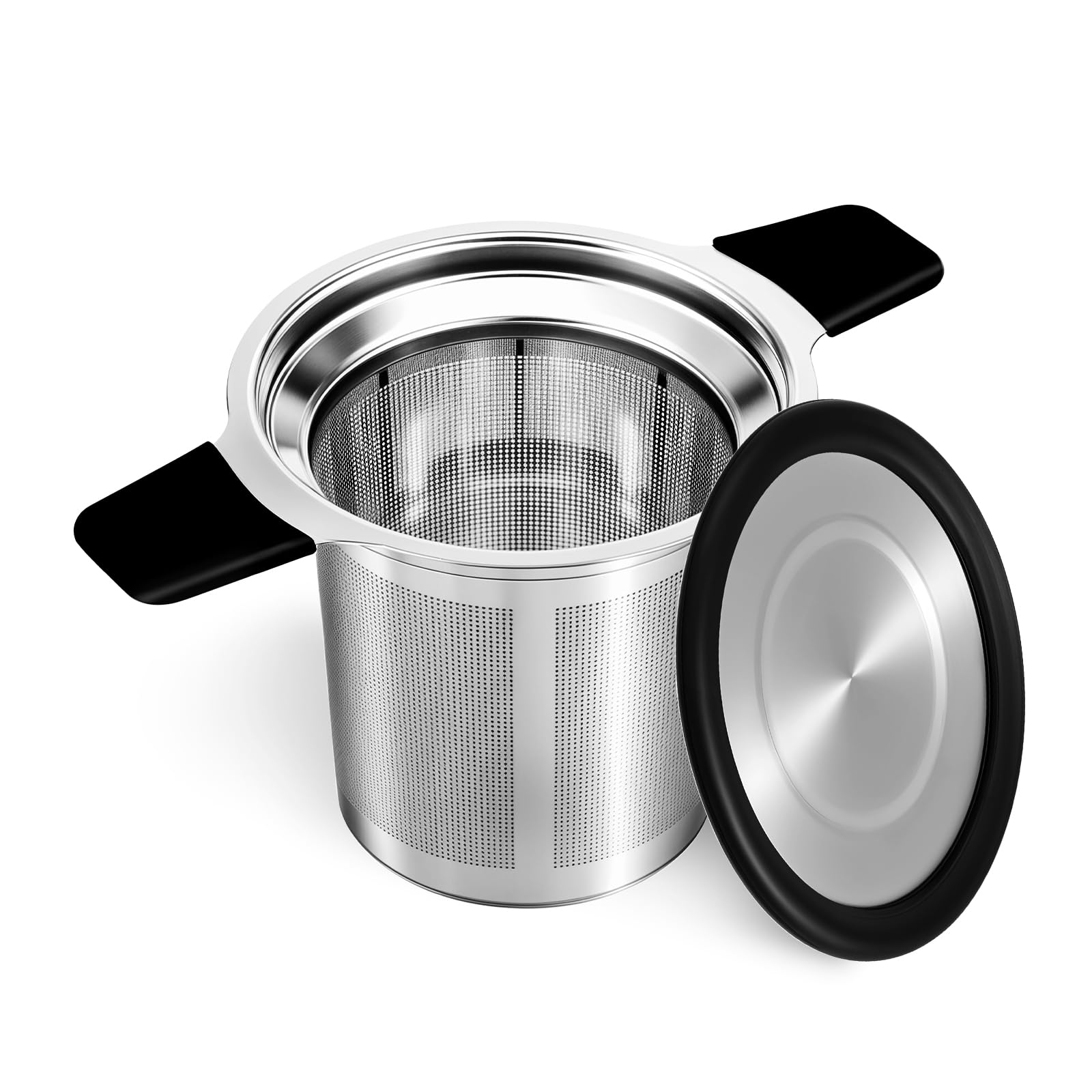 DHMHD  Stainless Steel Tea Infuser Steeper Strainer for Loose Leaf Tea with Heatproof Handles and Silicone Lid Fits Teapots Mugs Cups