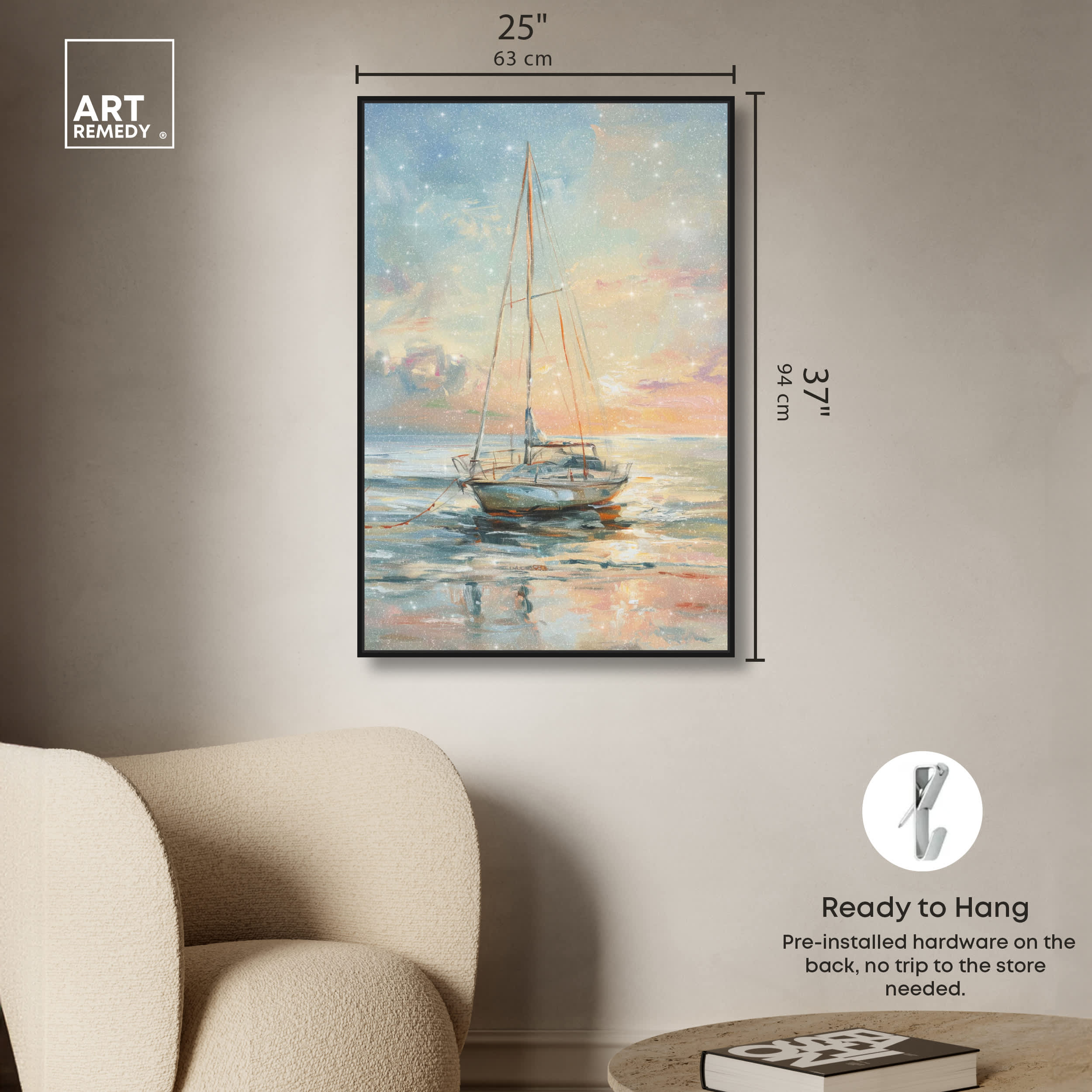 Art Remedy Boat on the Shore Glam Print by Black Frame 24 x 36 in the ...