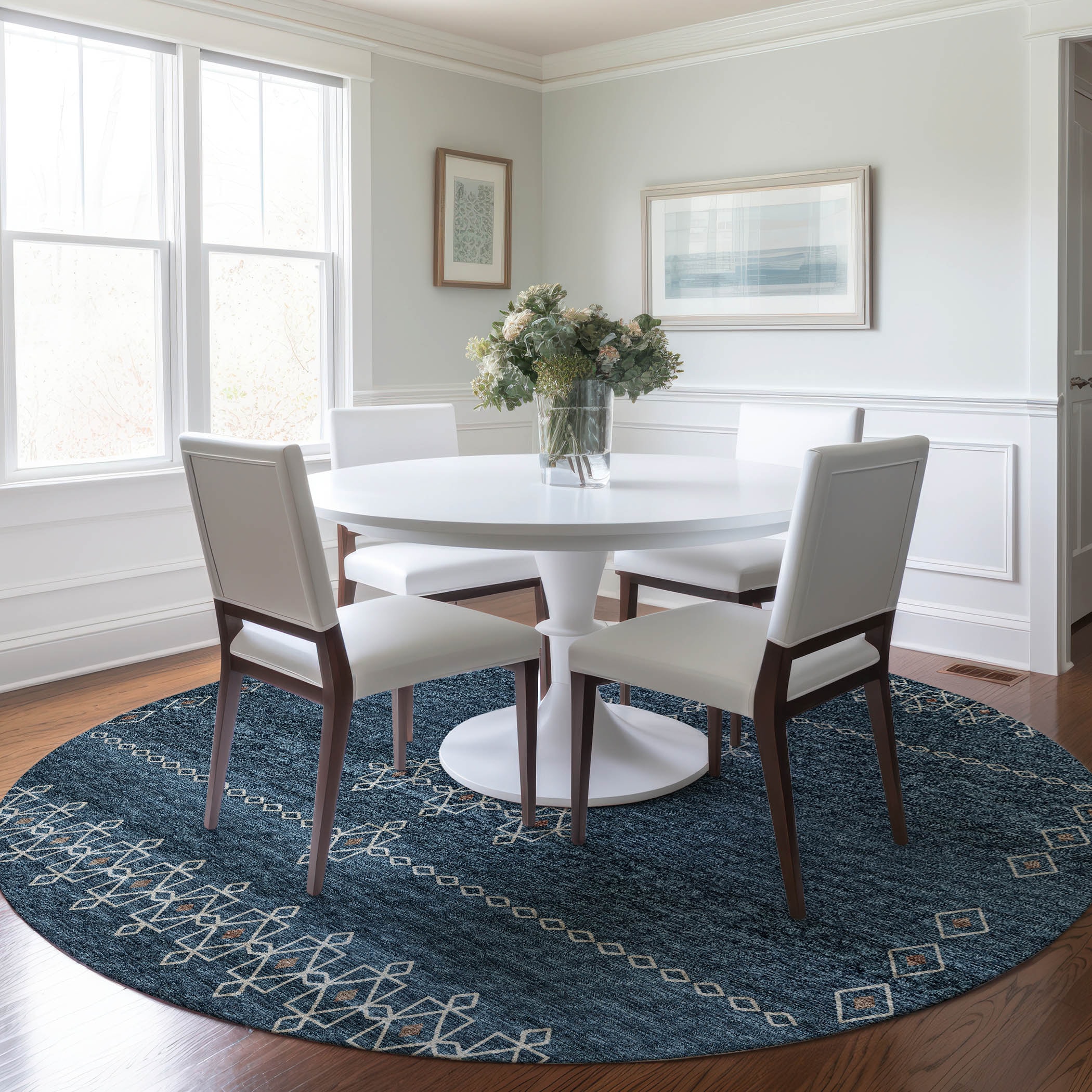 Addison Rugs AMF109BL8RO Mayfield AMF109BL 8 x 8 (ft) Loomed Polyester Blue Round Indoor Abstract Machine washable Area rug