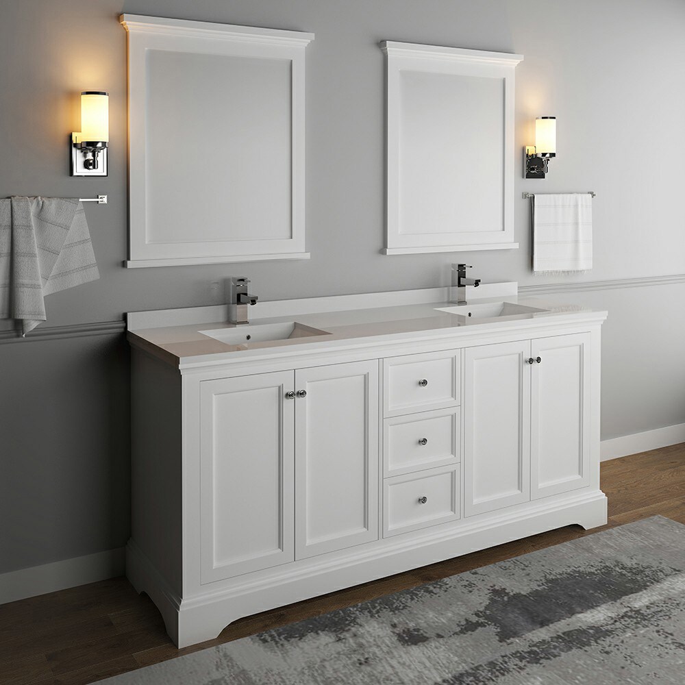 Windsor 72" Matte White Double Sink Freestanding Vanity with Quartz Top