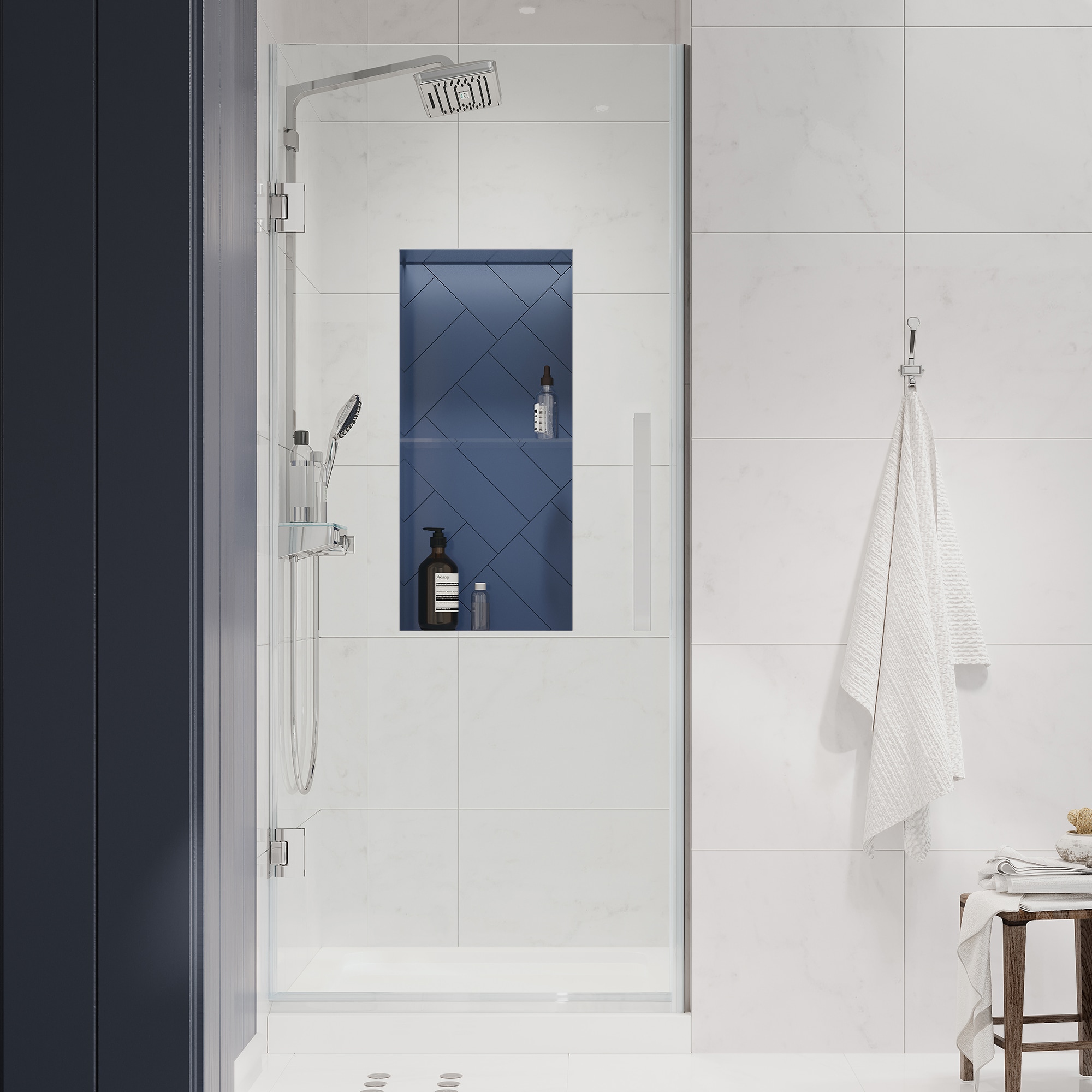OVE Decors 828796051897 Tampa-Pro 2 -Piece 32-in W x 32-in L x 75-in H Rectangular Alcove shower kit ( Center Drain) Base and Door Included Chrome Hardware Included