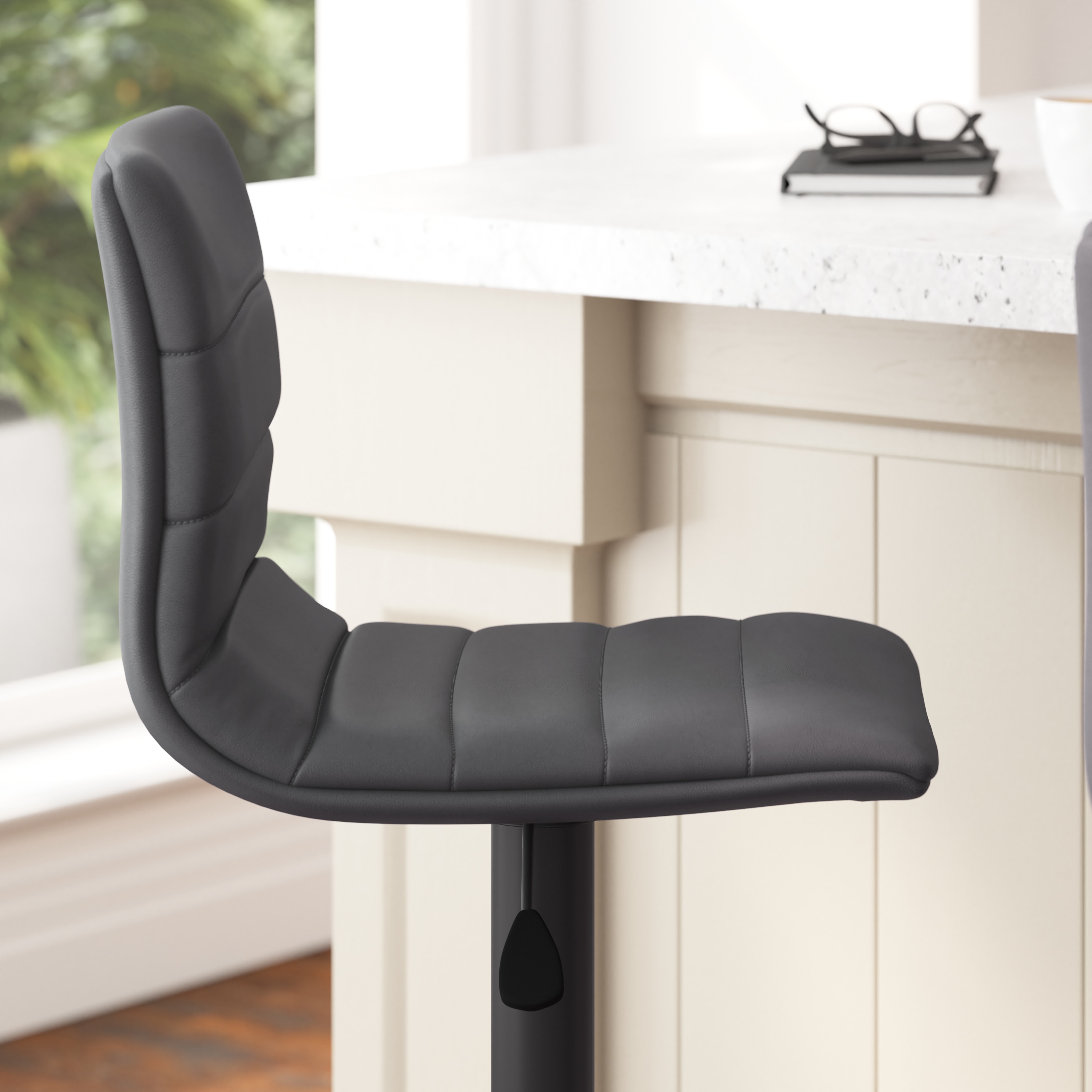 Gray Adjustable Swivel Bar Stool with Metal Frame