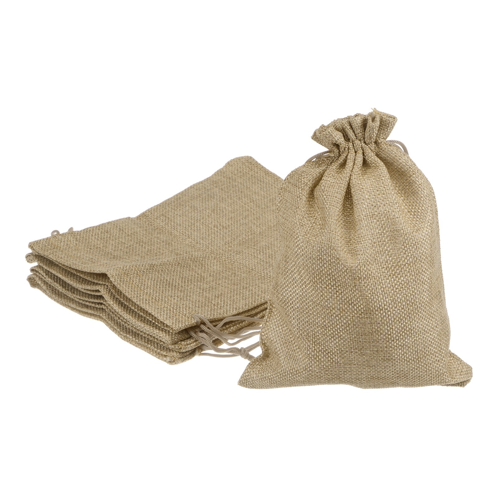 Harfington 5pcs Small Burlap Bags with Drawstring 6 Inch x 8 Inch Gift Bag Jewelry Pouches for Wedding Party Presents Festival Favors Khaki