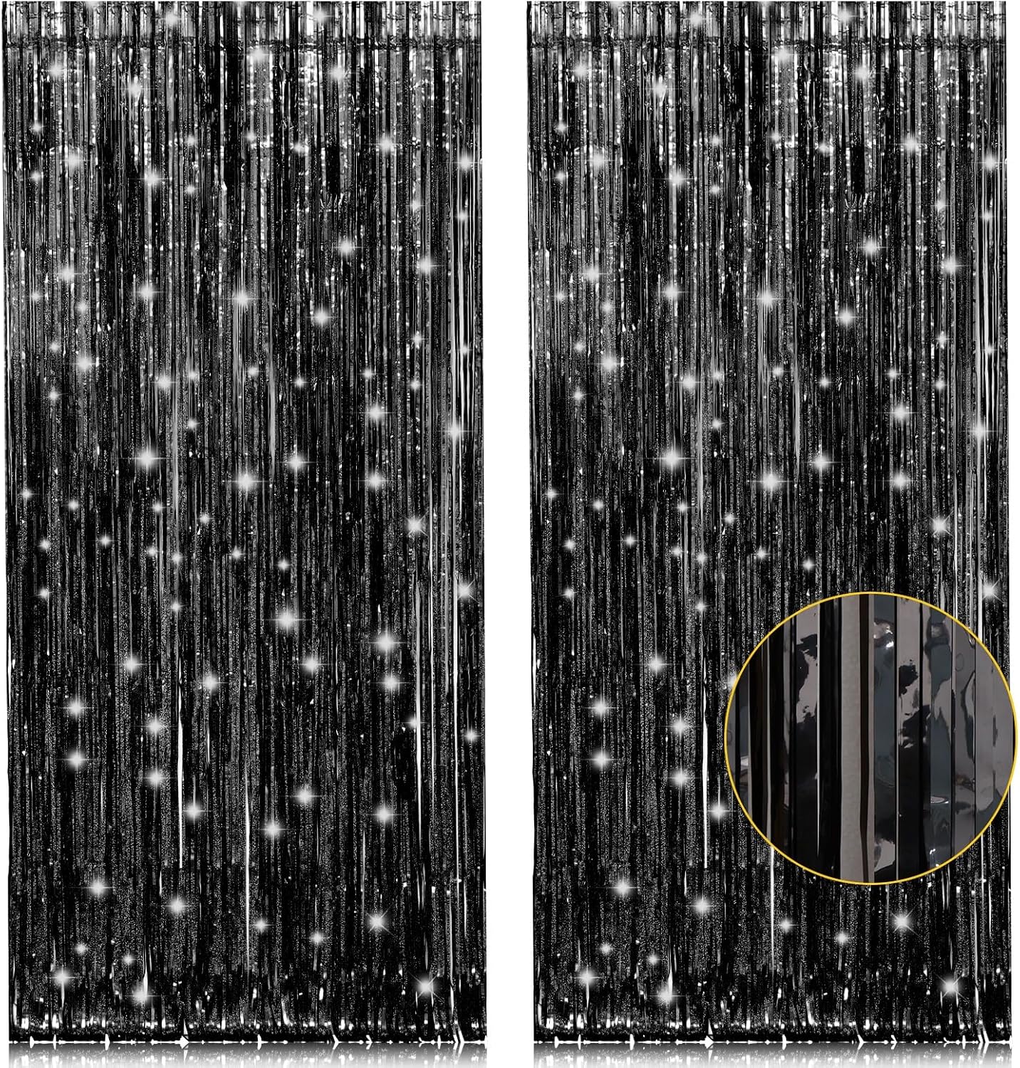 TONIFUL 2 Pack 3.2ft x 8.2ft Black Tinsel Foil Fringe Curtains Metallic Foil Tinsel Photo Booth Backdrop Streamer for New Years Decorations Halloween Bachelorette Birthday Holiday Celebration Party Supplies