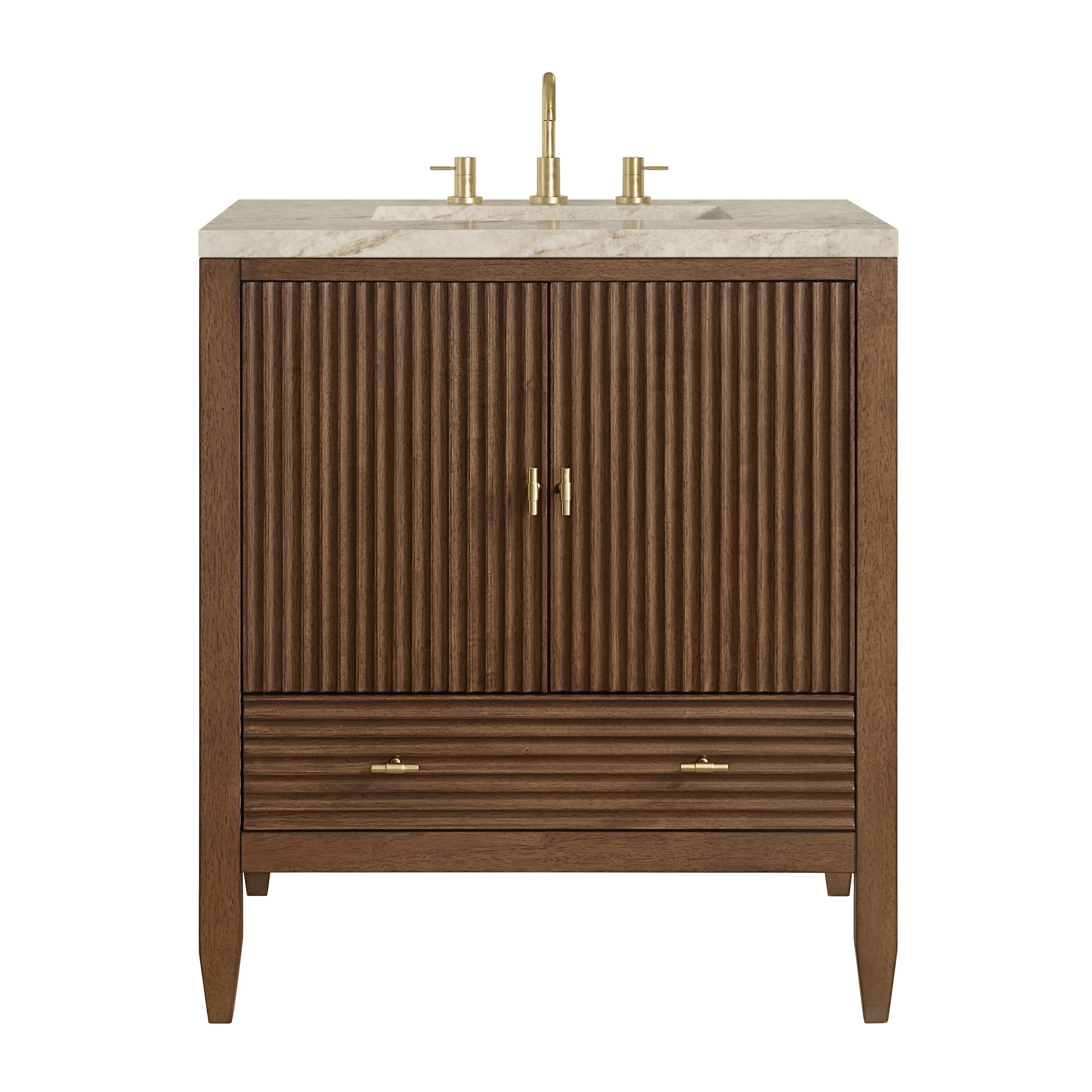 James Martin Vanities Myrrin 30-in Mid-Century Walnut Undermount Single Sink Bathroom Vanity
