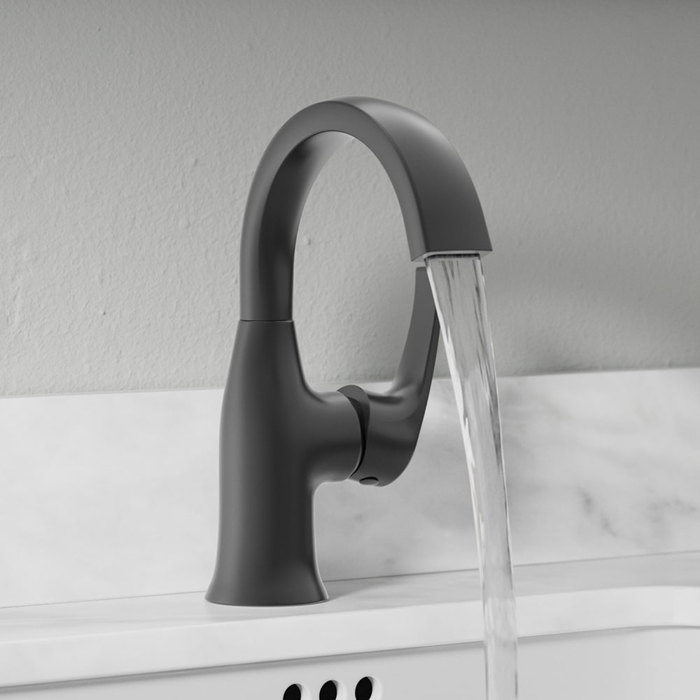 allen + roth Camberly Matte Black Single Hole 1-Handle WaterSense Bathroom Sink Faucet with Drain and Deck Plate