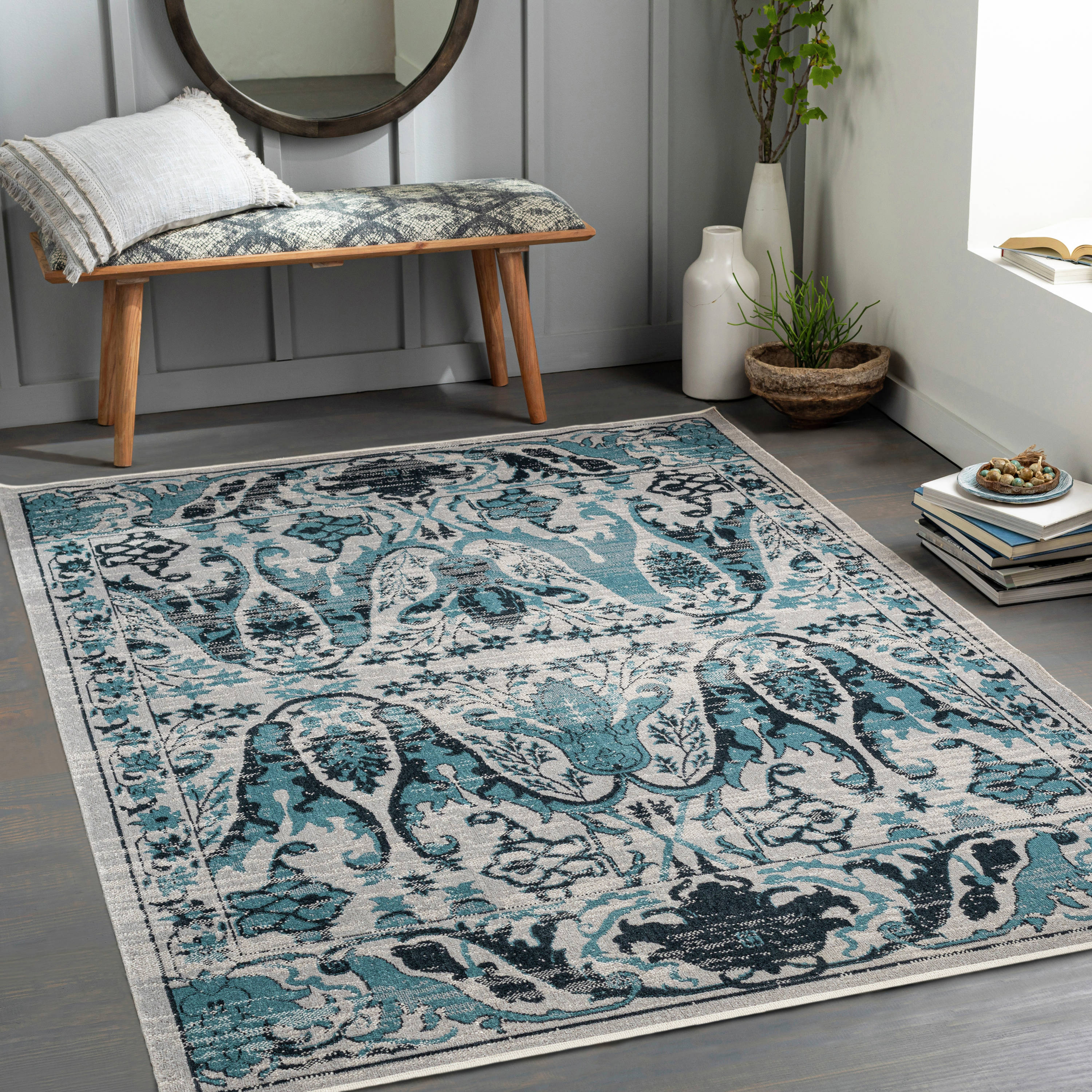 Livabliss LVR2333-679 Lavadora 7 x 9 (ft) Polyester Blue Rectangular Indoor Medallion Oriental Machine washable Area rug