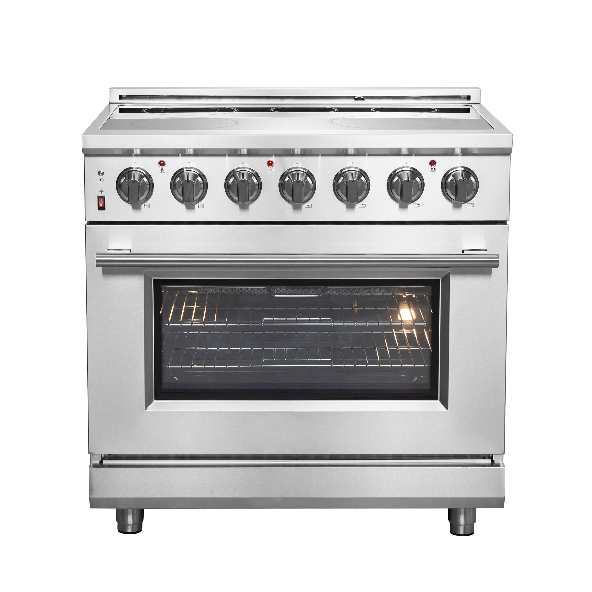 FORNO FFSEL6020-36 Massimo 36-in Glass Top 5 burners 5.36-cu ft Air Fry Convection Oven Freestanding Electric Range Stainless Steel )