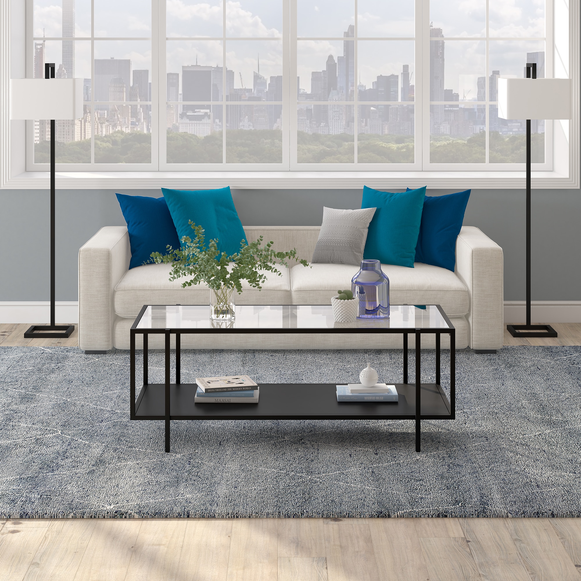 Mid-Century Blackened Bronze 45'' Glass Top Coffee Table