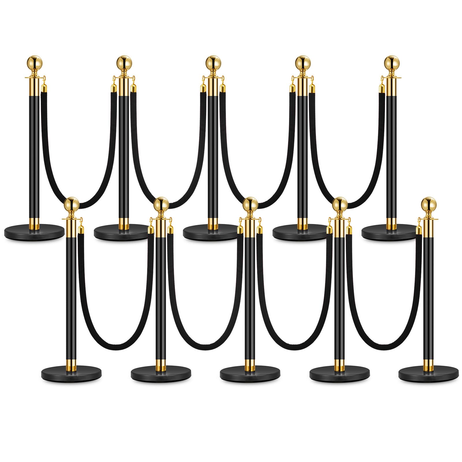 IdealHouse Stainless Steel Stanchion Posts Crowd Control Barriers 5 PCS with 5 ft Soft Rope Black and Gold Finish for Theaters Parties Weddings Museums Exhibitions Queue Management