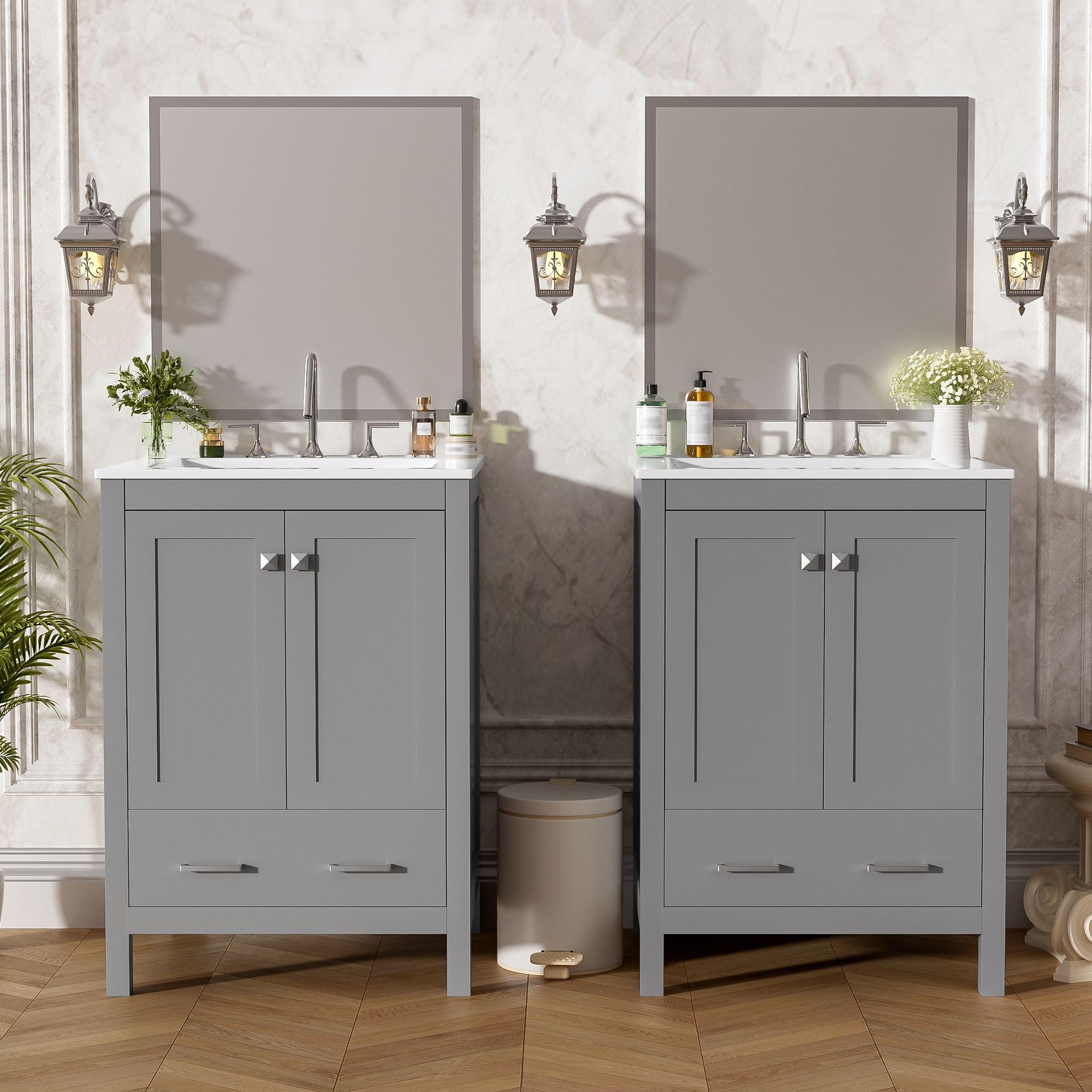 Afhocomp 48-in Double Sink Freestanding Gray Bath Vanity with White Integral Ceramic Basin