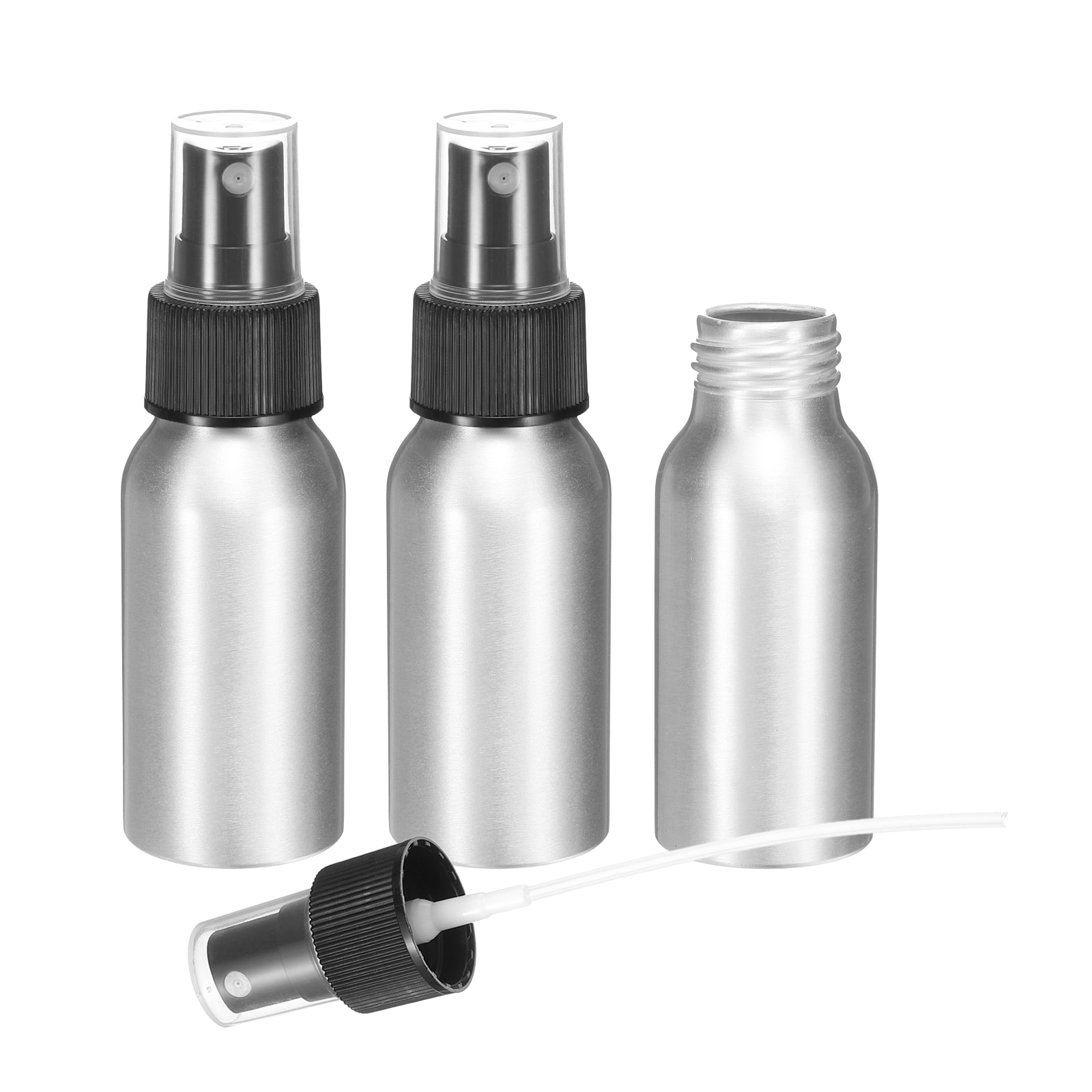 Harfington 3pcs Aluminum Fine Mist Spray Bottles 50ml/1.7oz Metal Small Liquid Alcohol Refillable Travel Container with Black Plastic Nozzle Cap for Perfume Skincare Cosmetic Storage Bottle